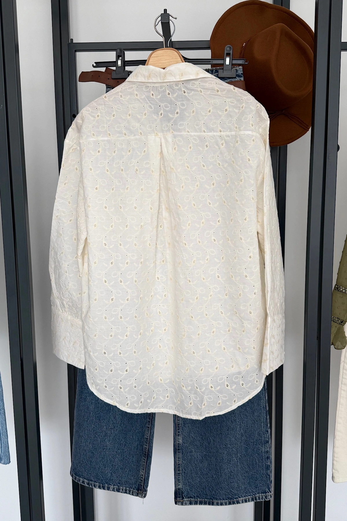 Tek Cep Desenli Gömlek Ekru