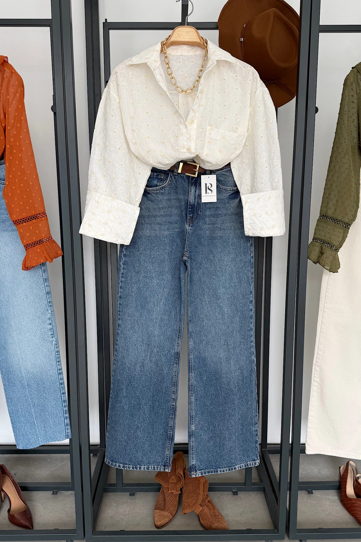 Tek Cep Desenli Gömlek Ekru