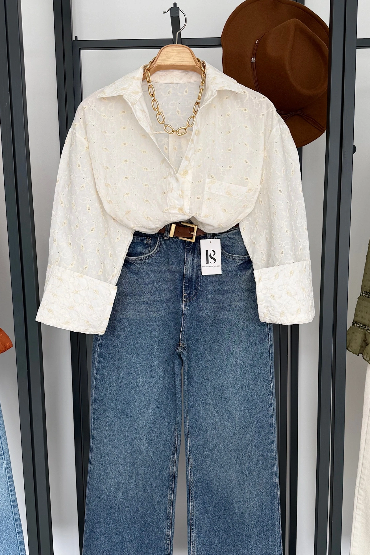 Tek Cep Desenli Gömlek Ekru