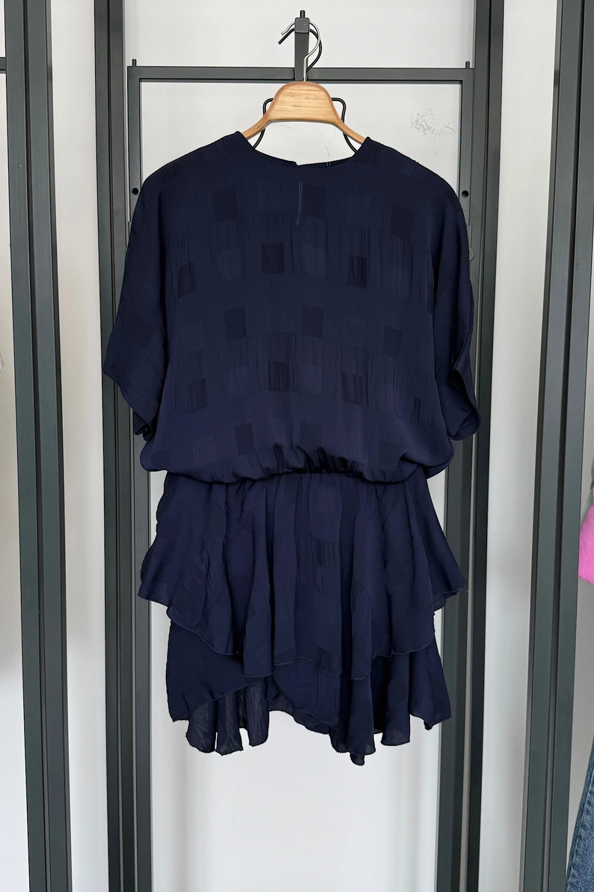 Eteği Katlı Mini Elbise Lacivert