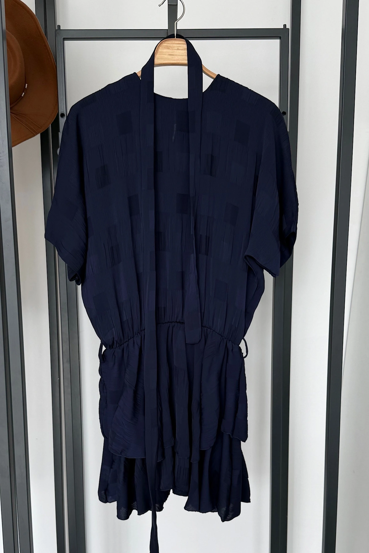 Eteği Katlı Mini Elbise Lacivert