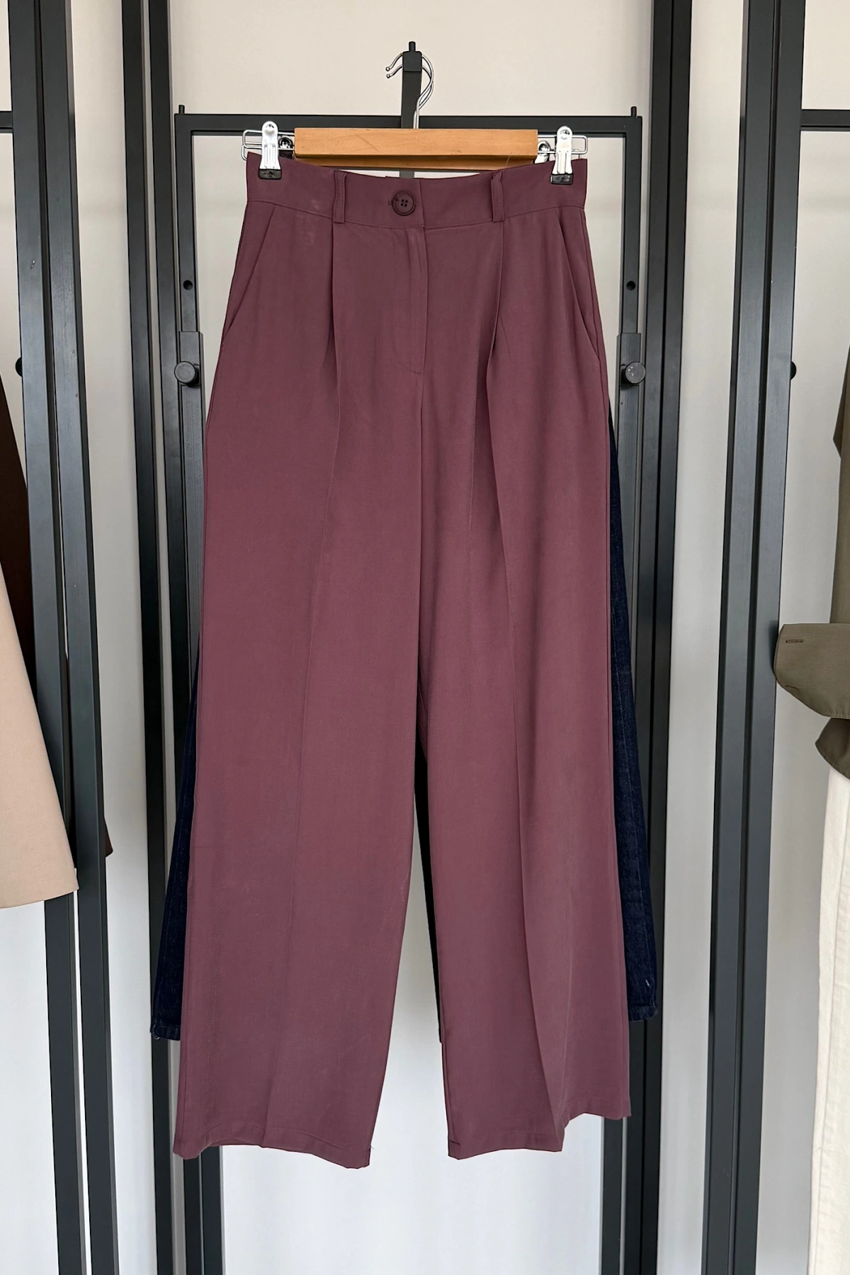 Tek Pile Palazzo Pantolon Mürdüm