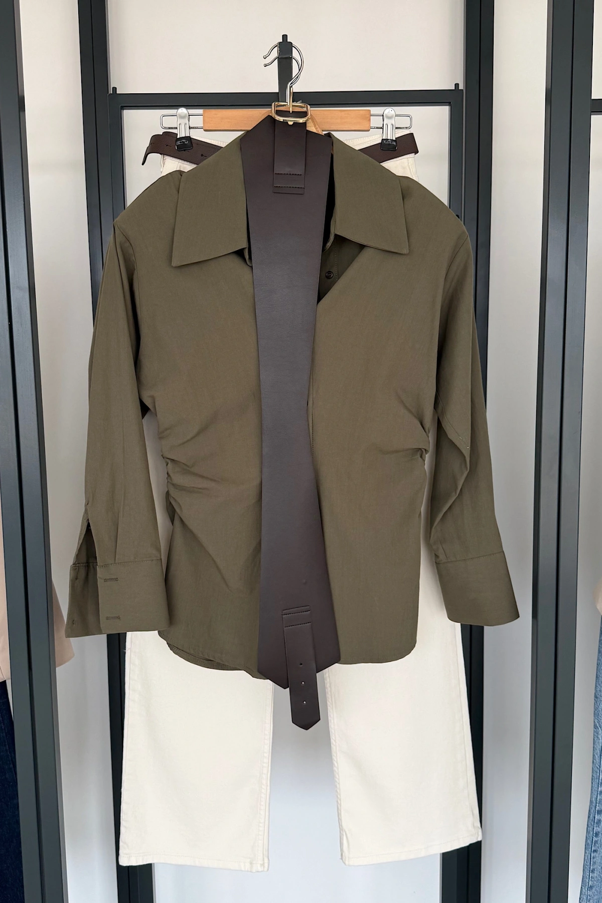 Korse Kemerli Basic Gömlek Haki