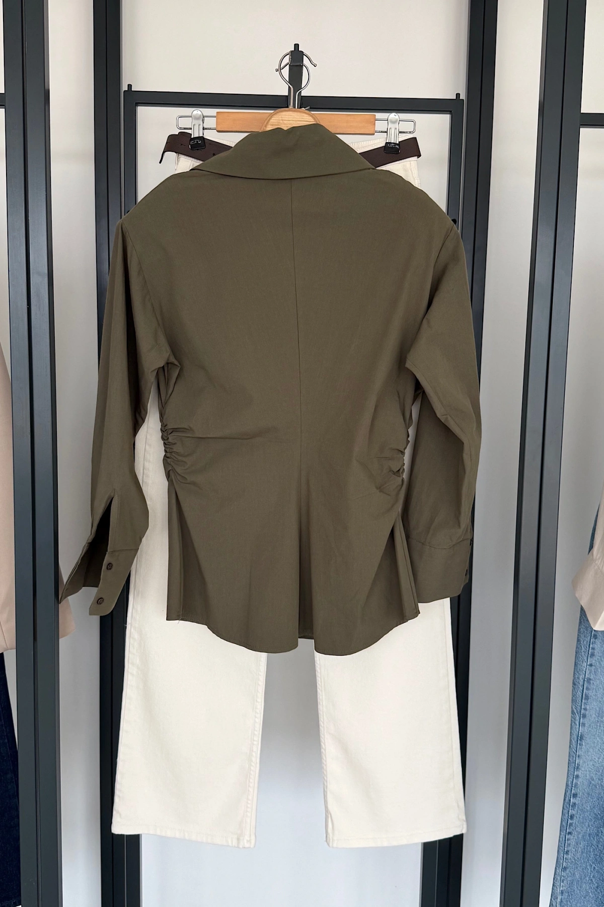 Korse Kemerli Basic Gömlek Haki