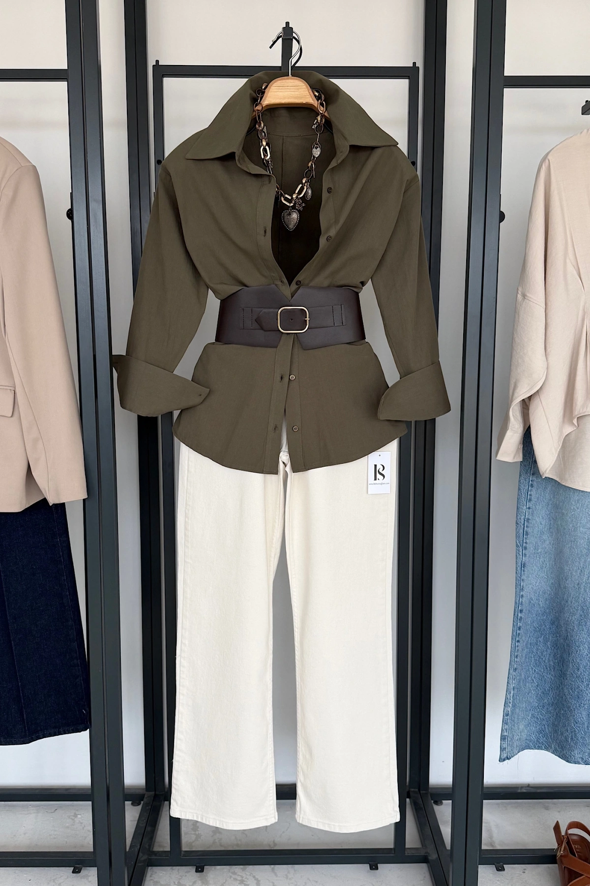 Korse Kemerli Basic Gömlek Haki