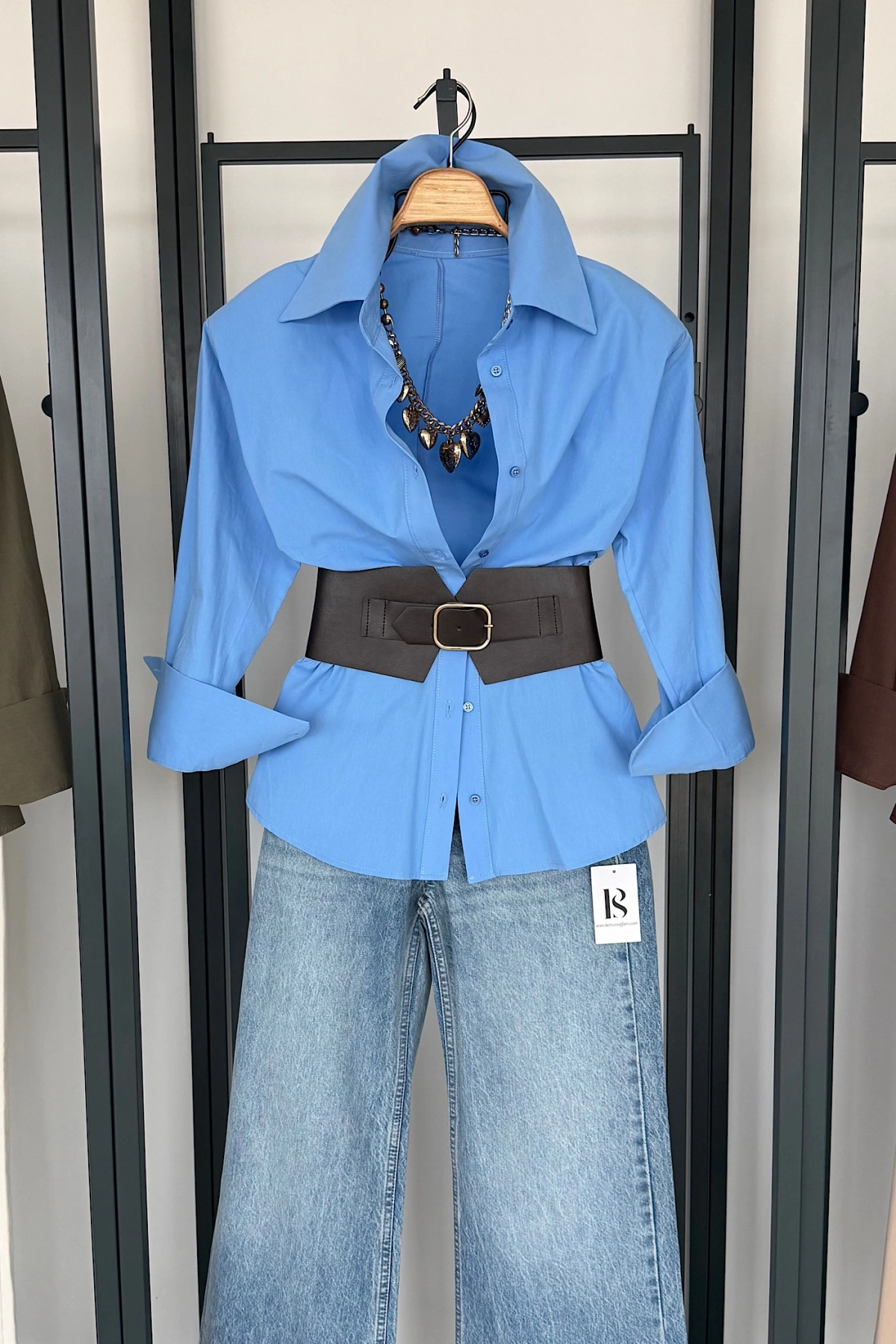 Korse Kemerli Basic Gömlek Mavi