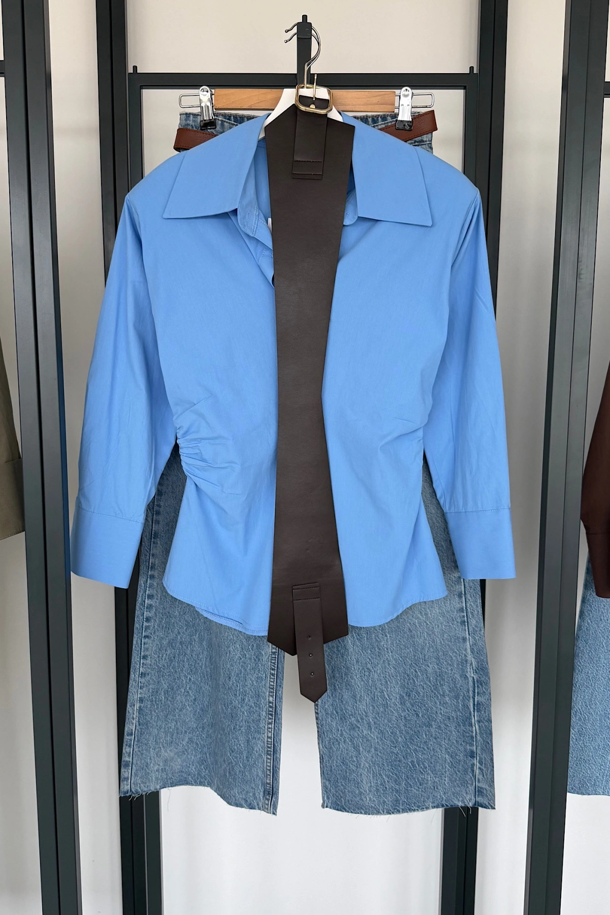 Korse Kemerli Basic Gömlek Mavi