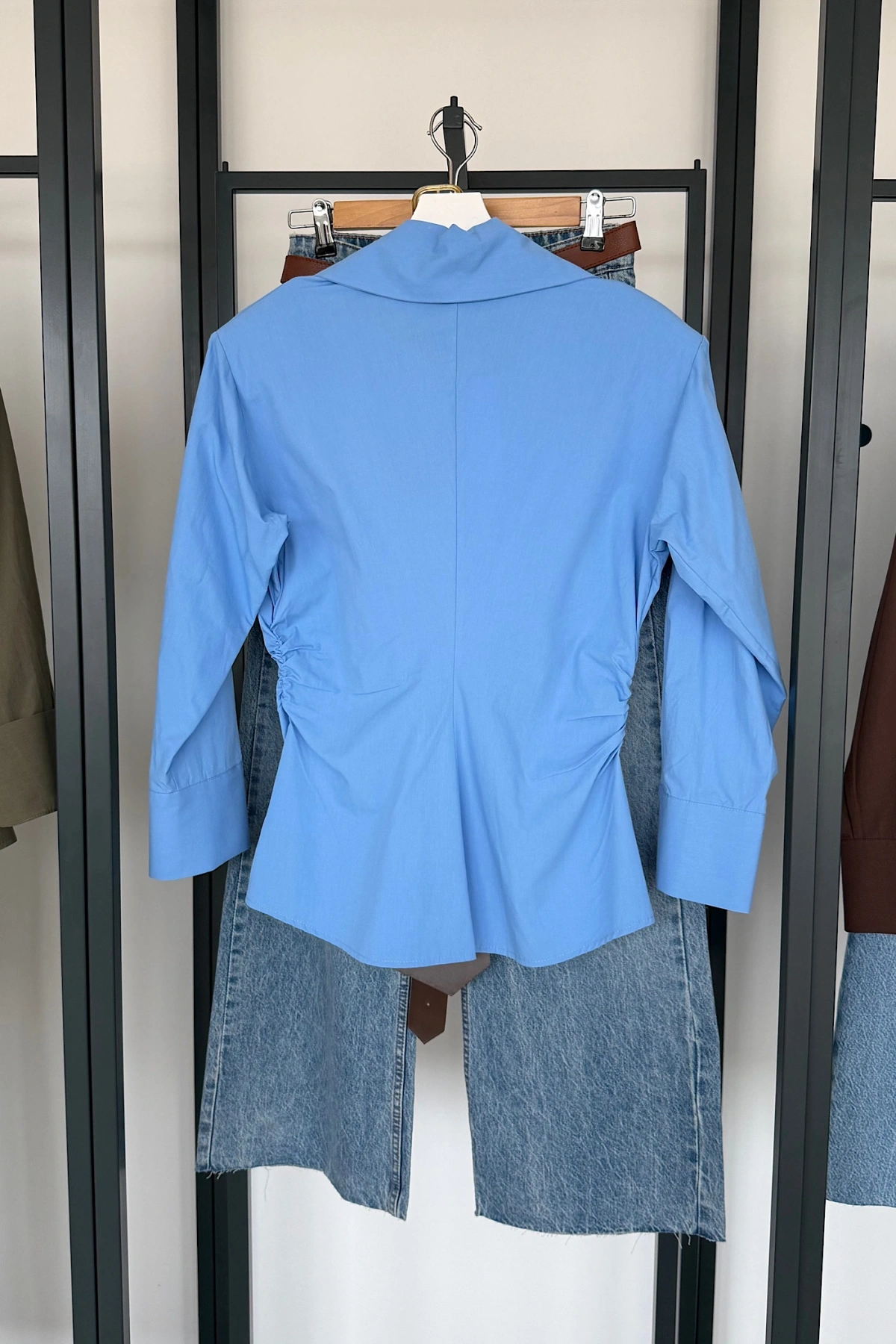 Korse Kemerli Basic Gömlek Mavi