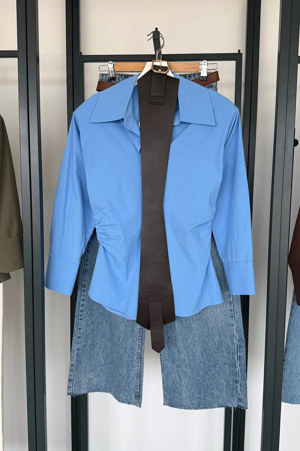 Korse Kemerli Basic Gömlek Mavi