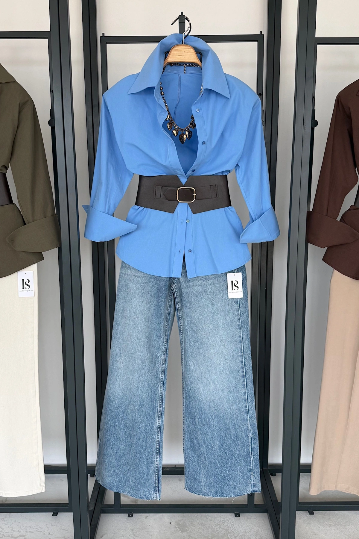 Korse Kemerli Basic Gömlek Mavi