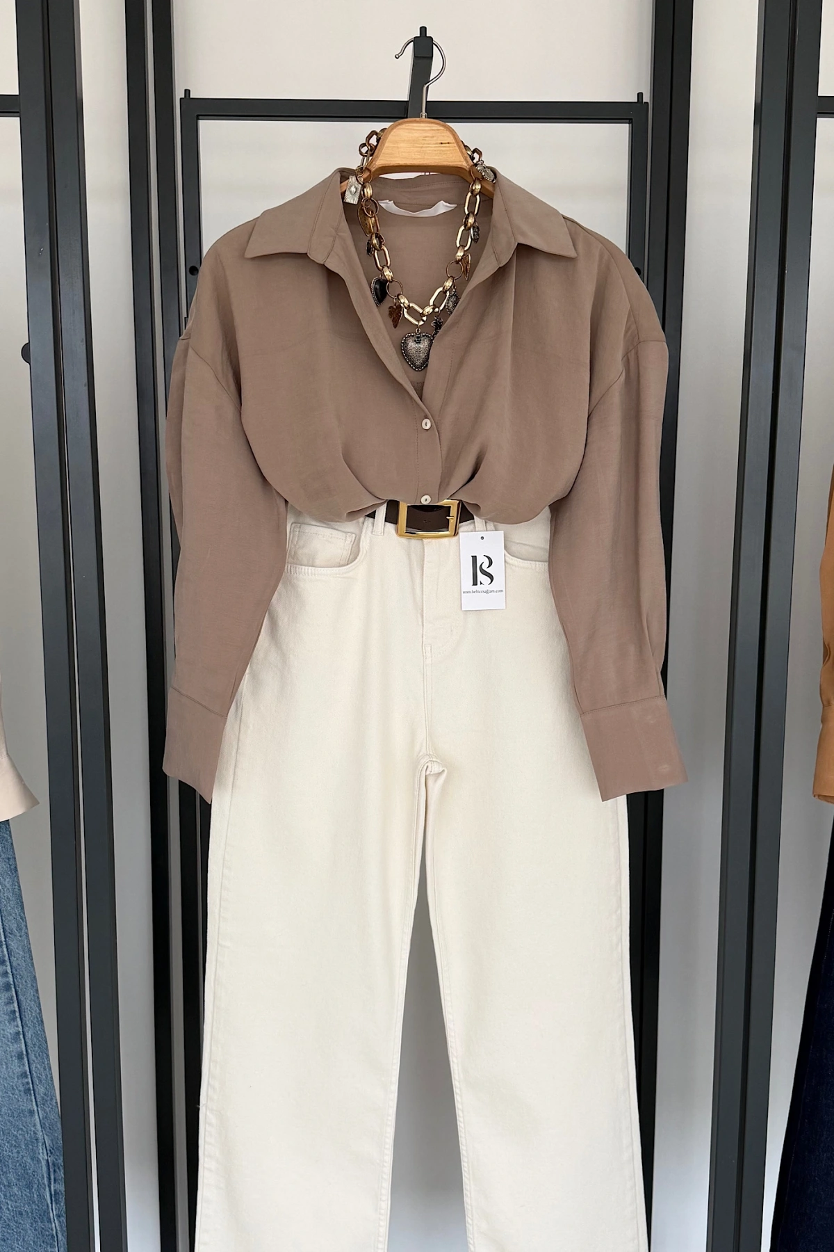 Modal V Yaka Gömlek Vizon