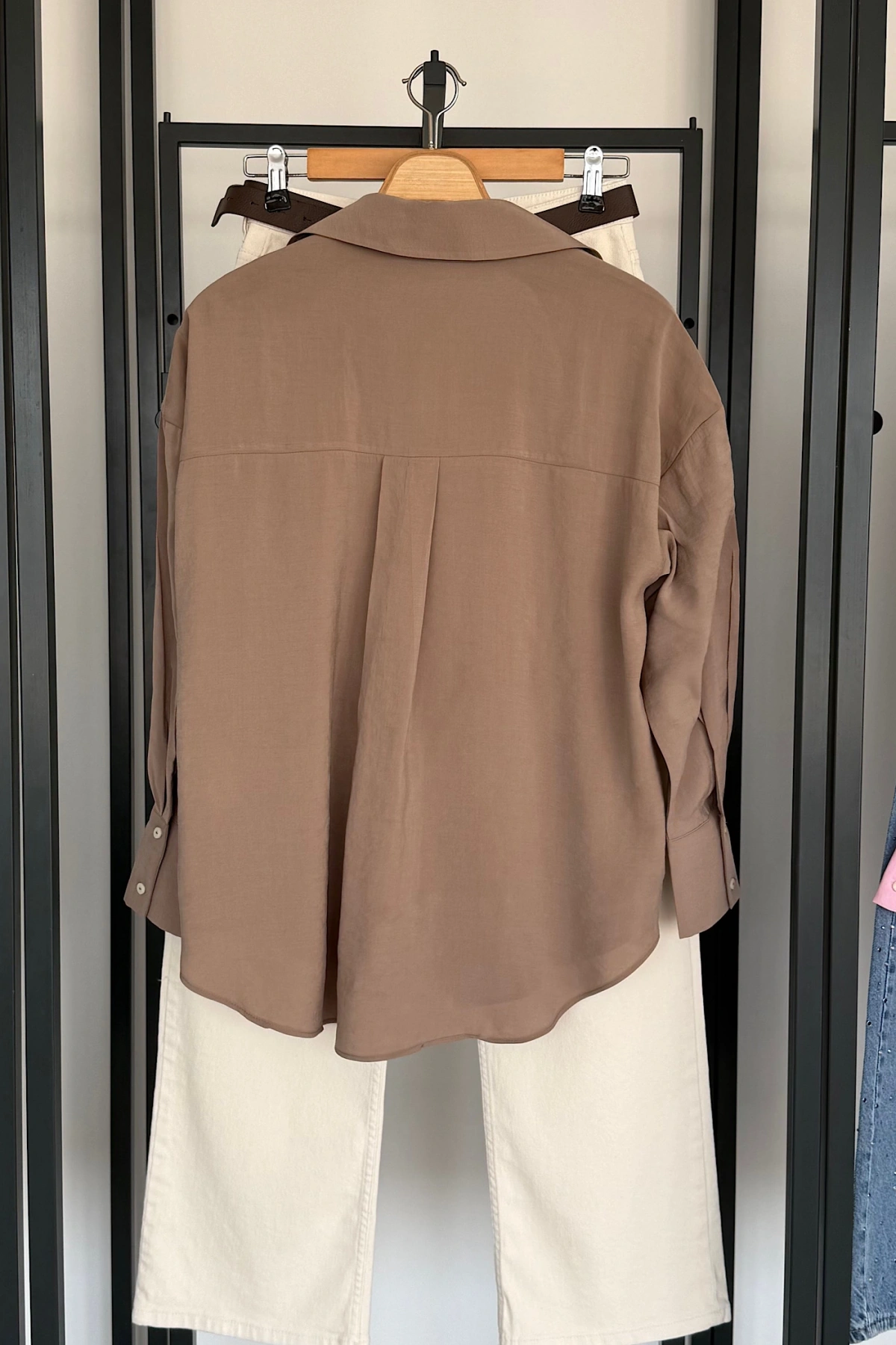 Modal V Yaka Gömlek Vizon