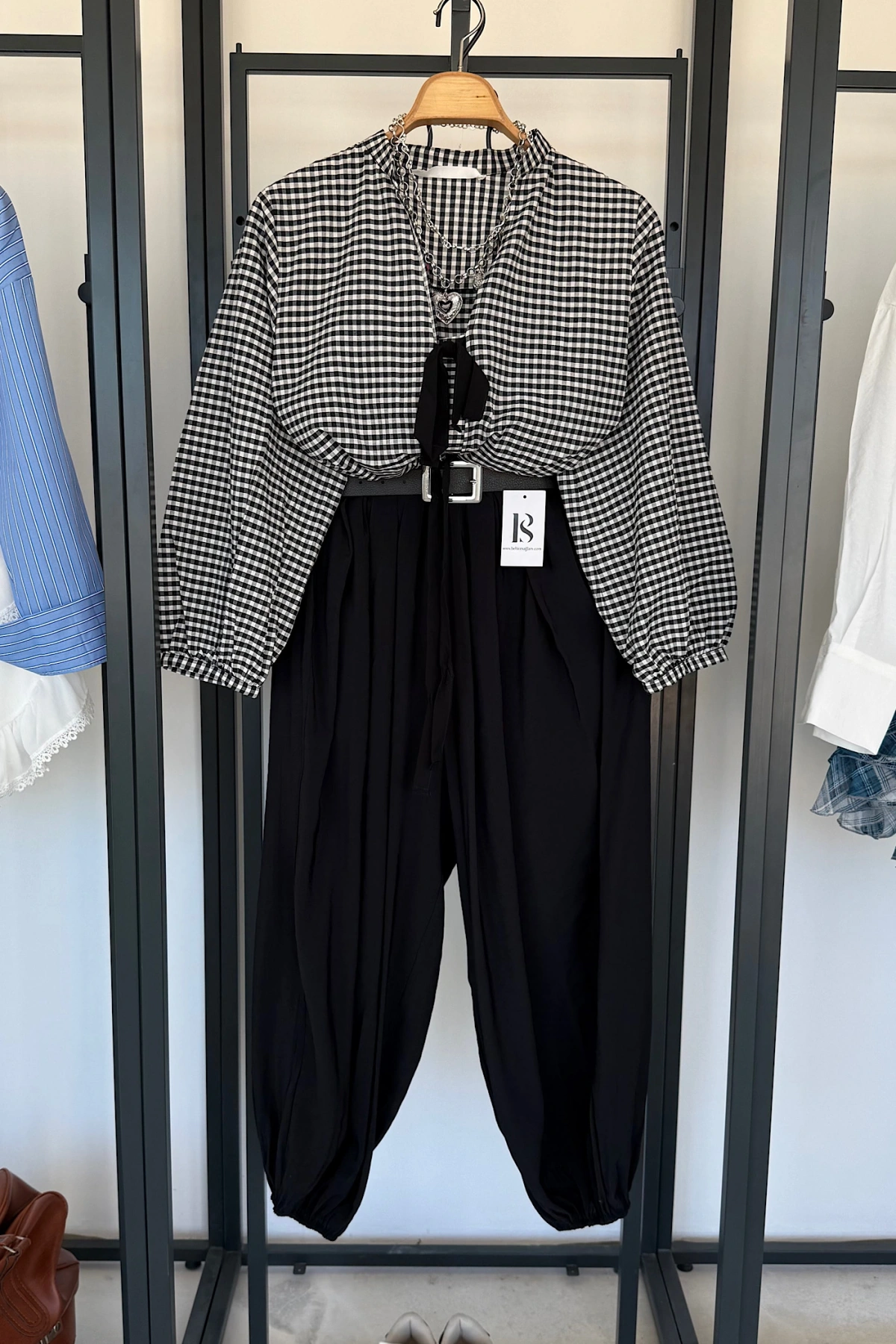 Beli Kuşaklı Pamuk Bluz Siyah