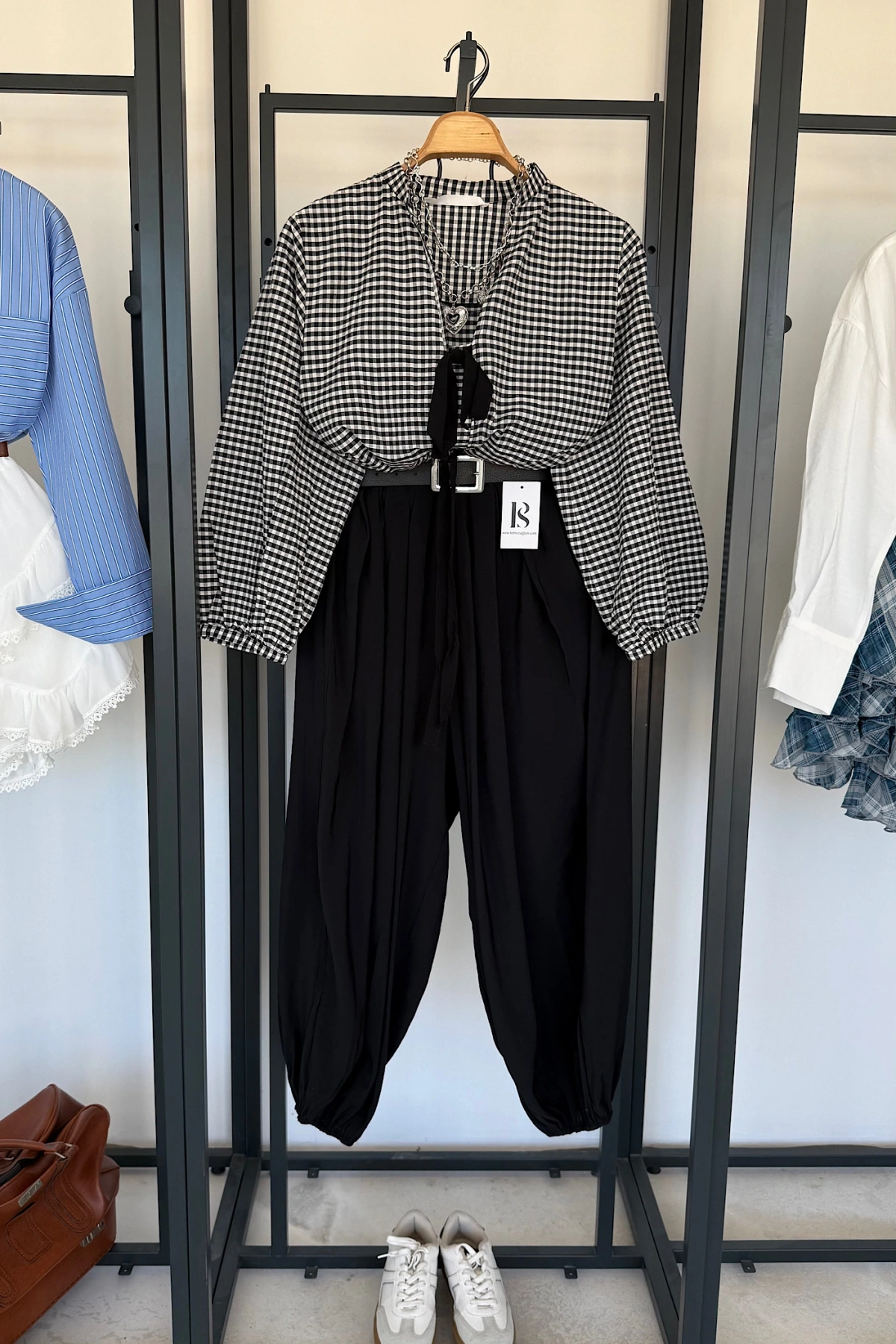 Beli Kuşaklı Pamuk Bluz Siyah