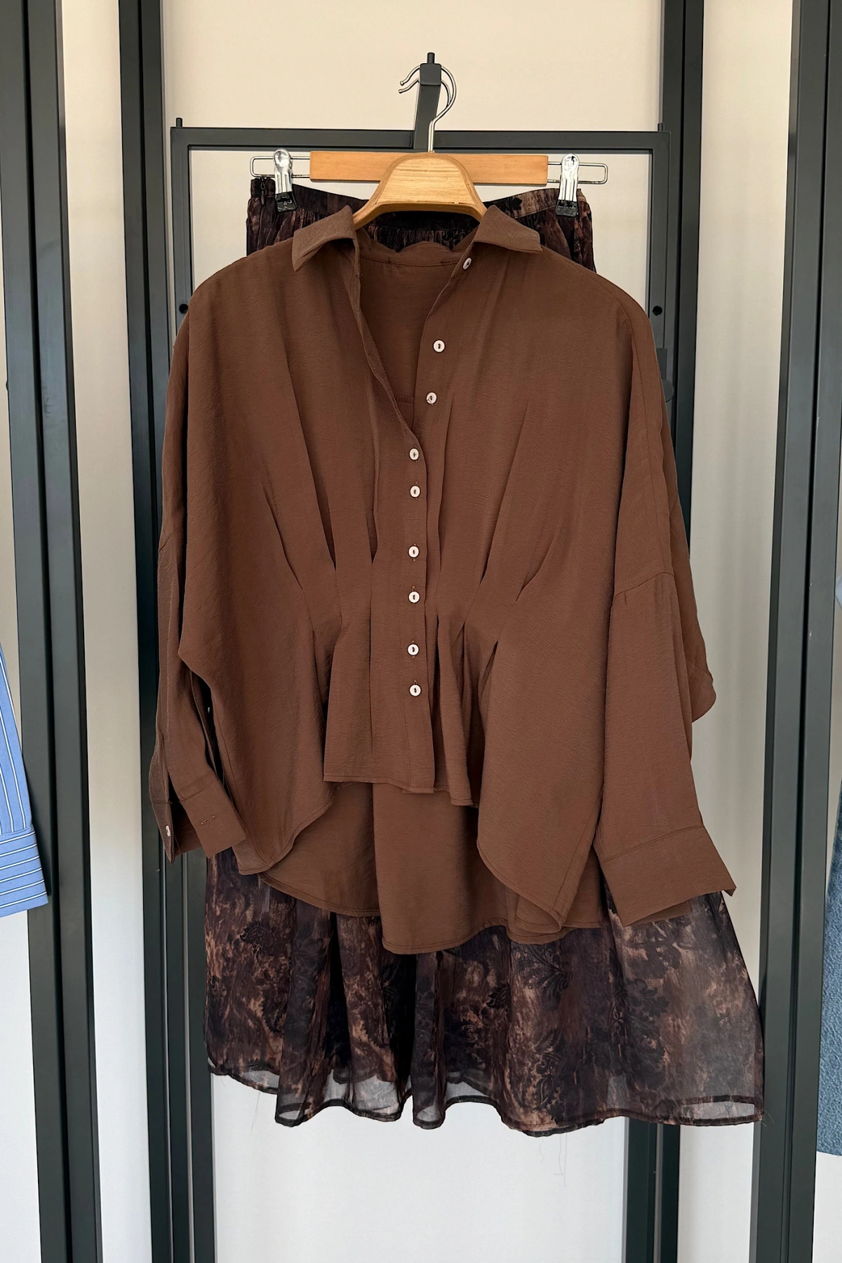 Pileli Modal Gömlek Kahverengi