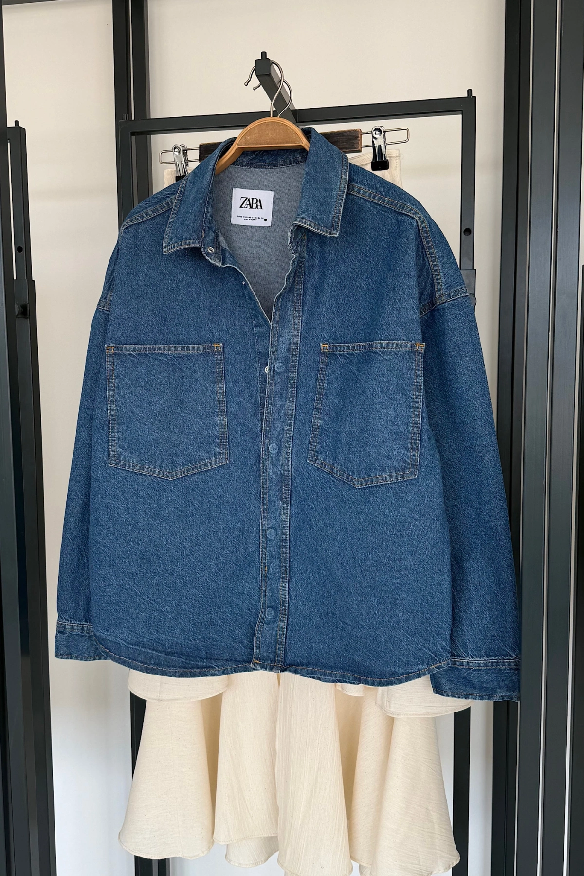 İki Cep Basic Kot Gömlek Mavi