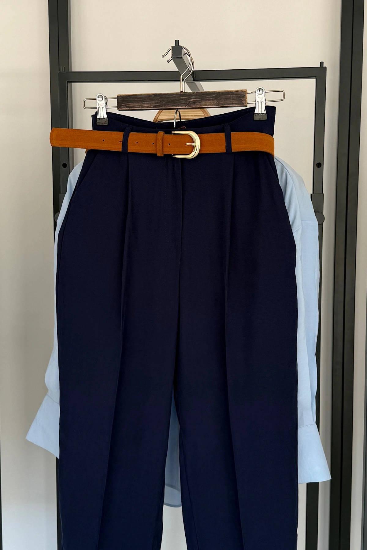 Süet Kemerli Pantolon Lacivert