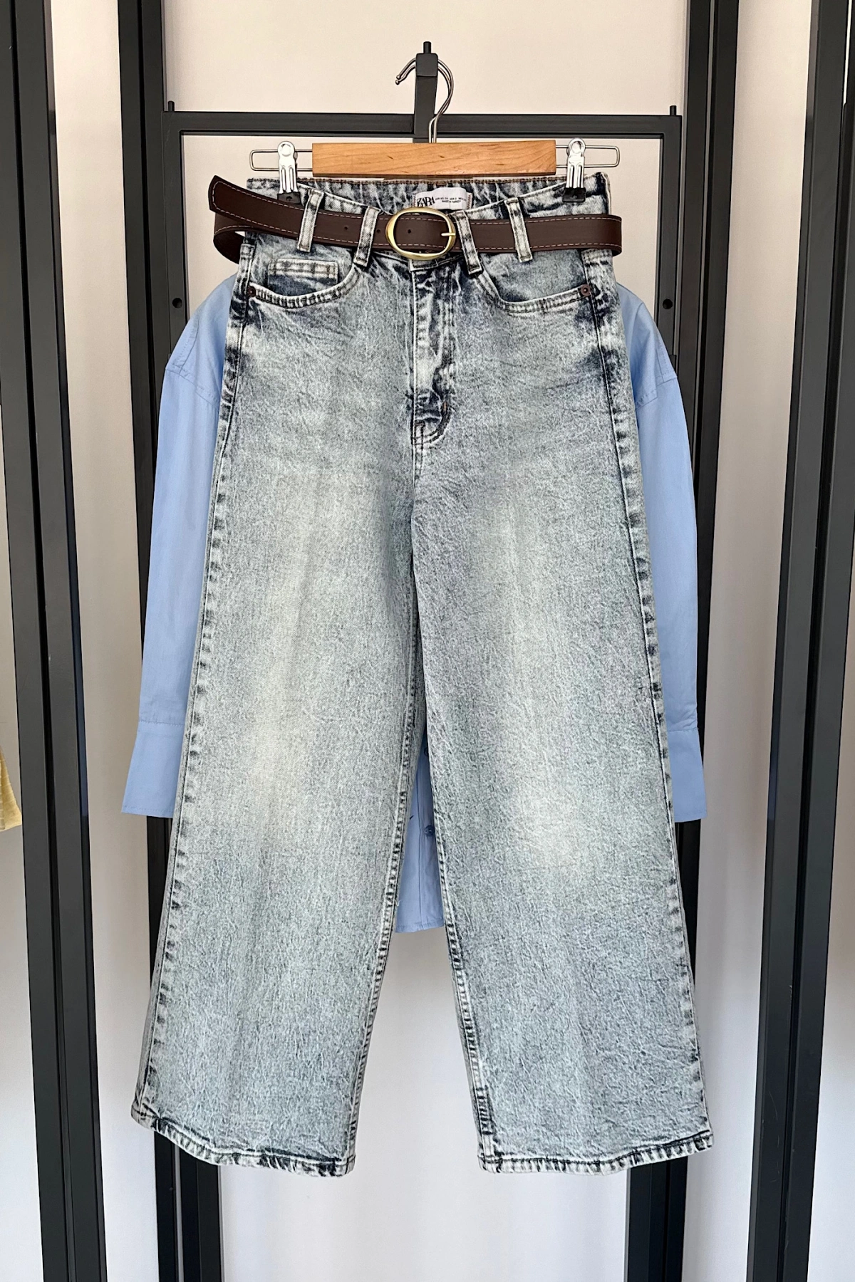 Kemerli Wide Leg Jean Açık Mavi