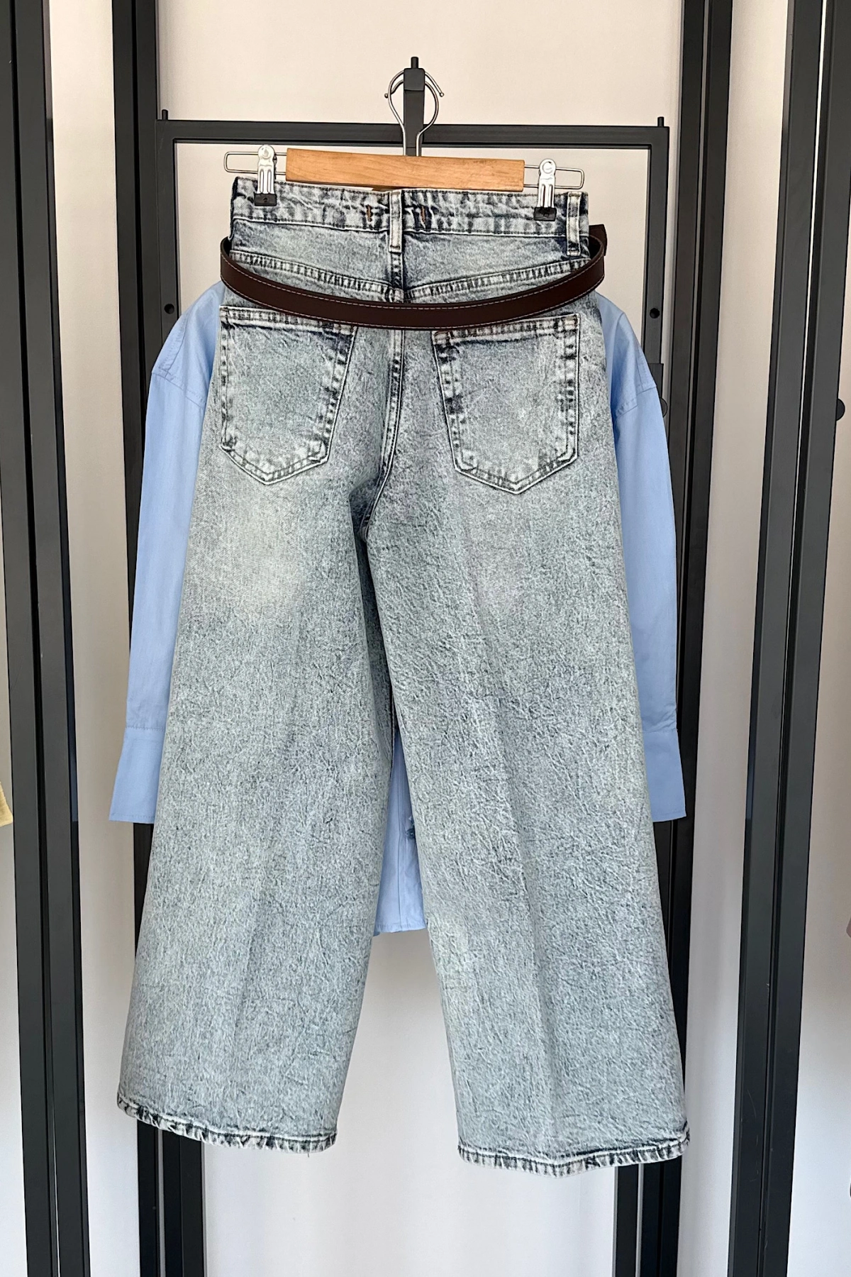 Kemerli Wide Leg Jean Açık Mavi