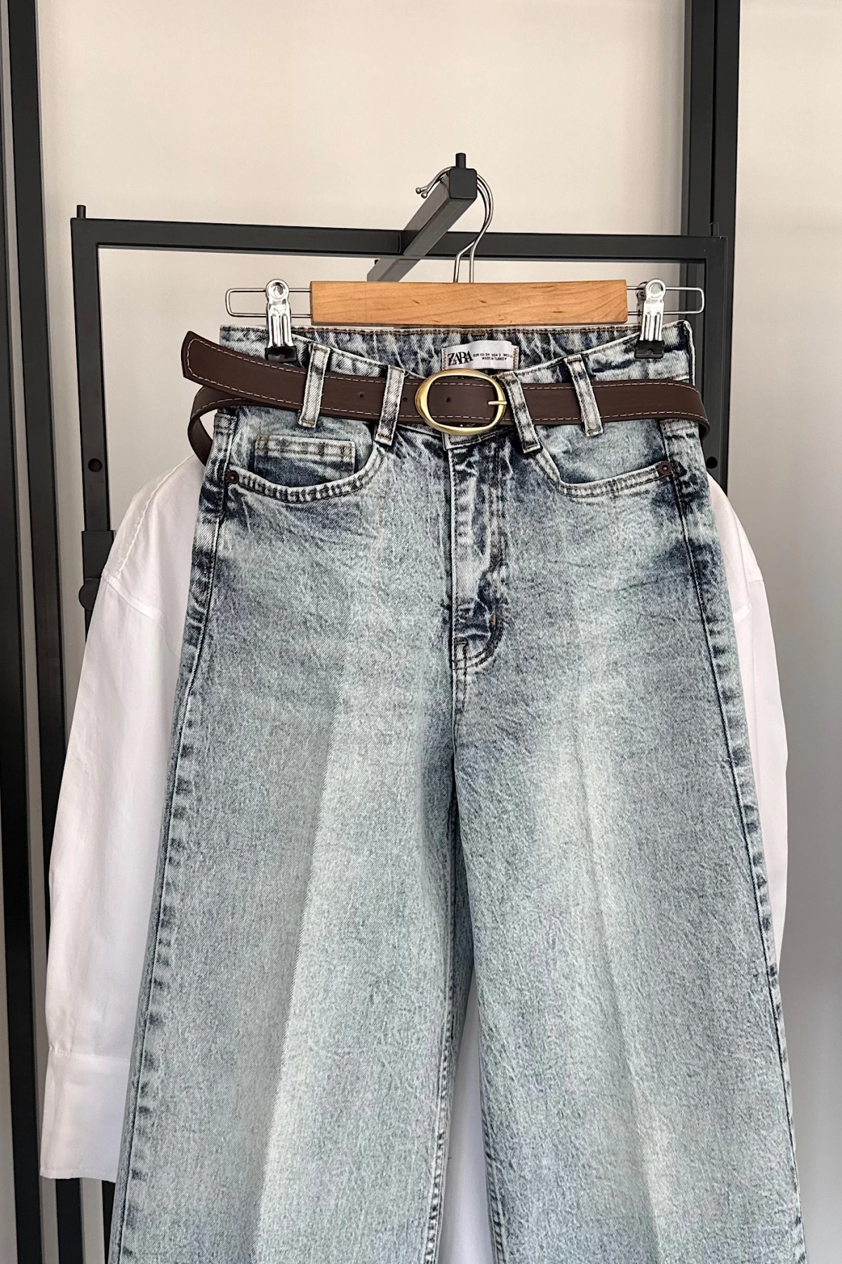Kemerli Wide Leg Jean Açık Mavi