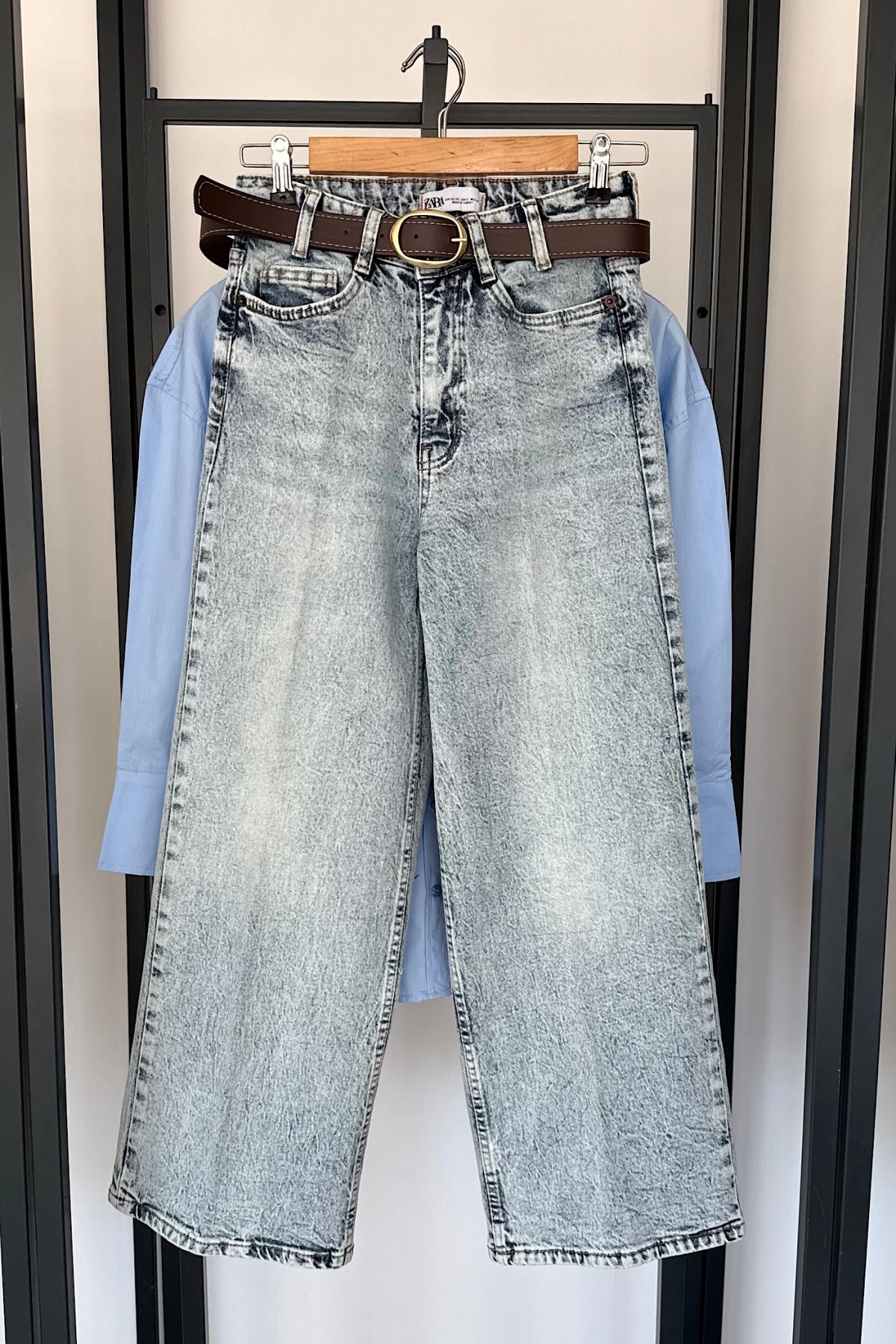 Kemerli Wide Leg Jean Açık Mavi