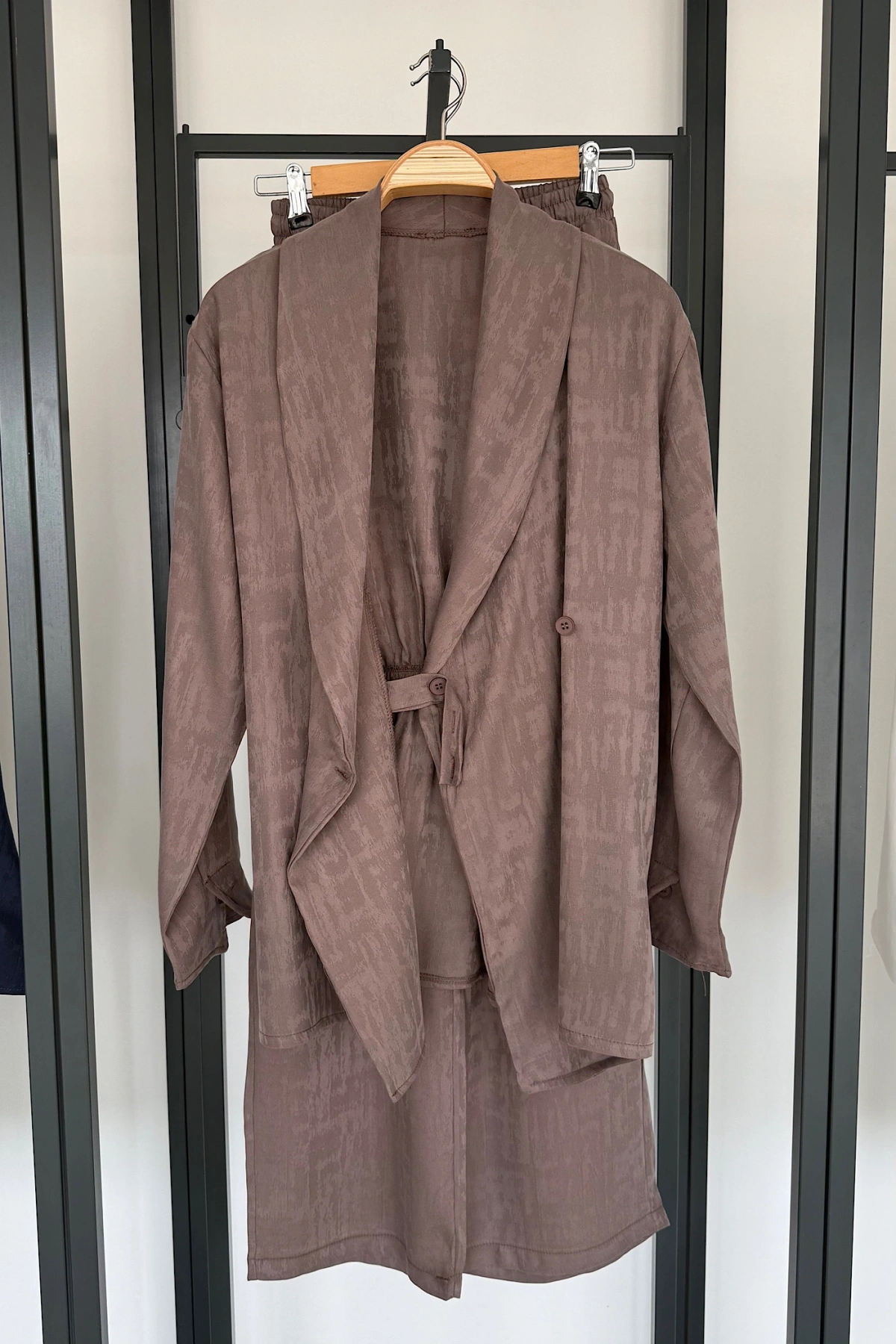 Jakarlı Kimono Takım Kahverengi