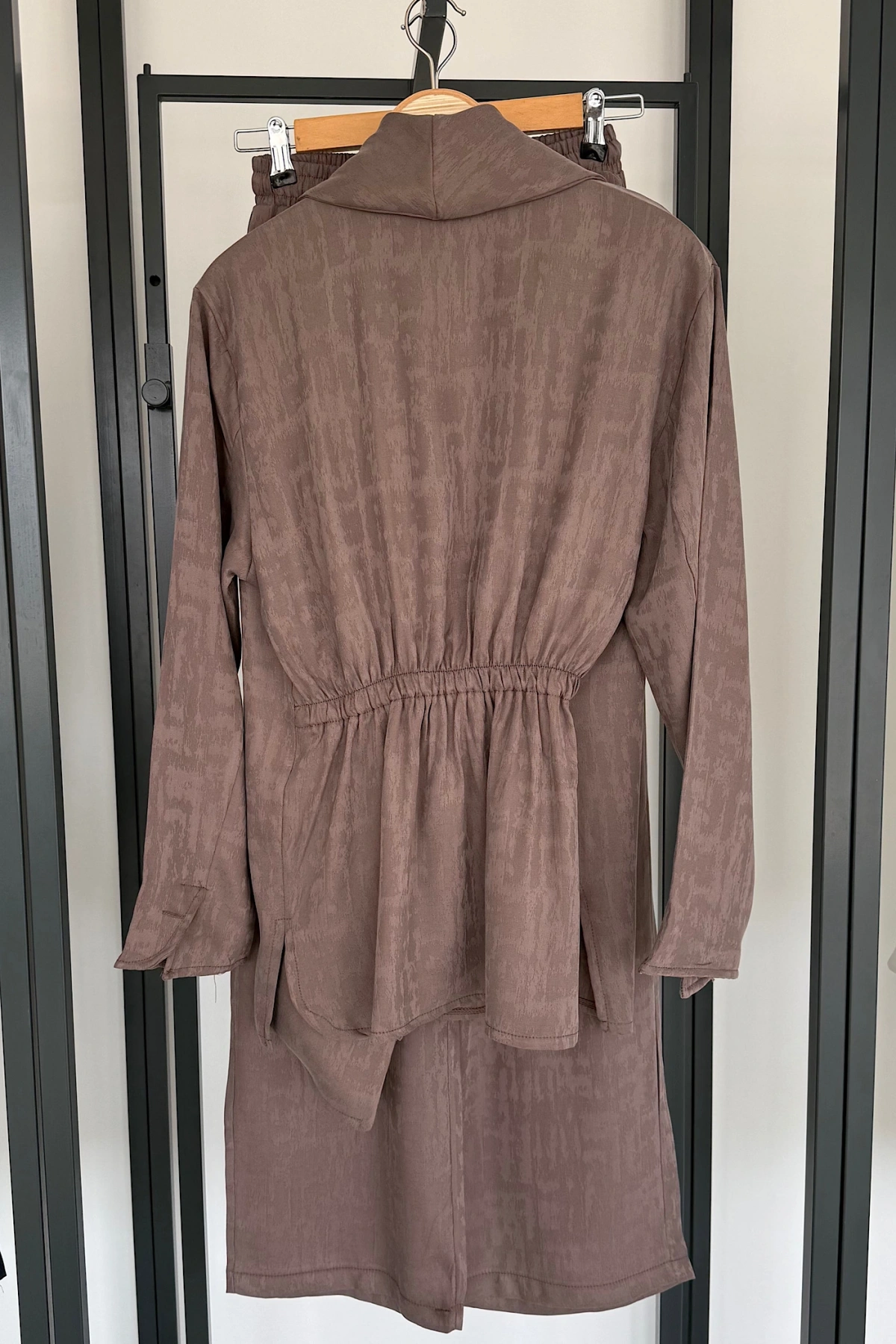 Jakarlı Kimono Takım Kahverengi