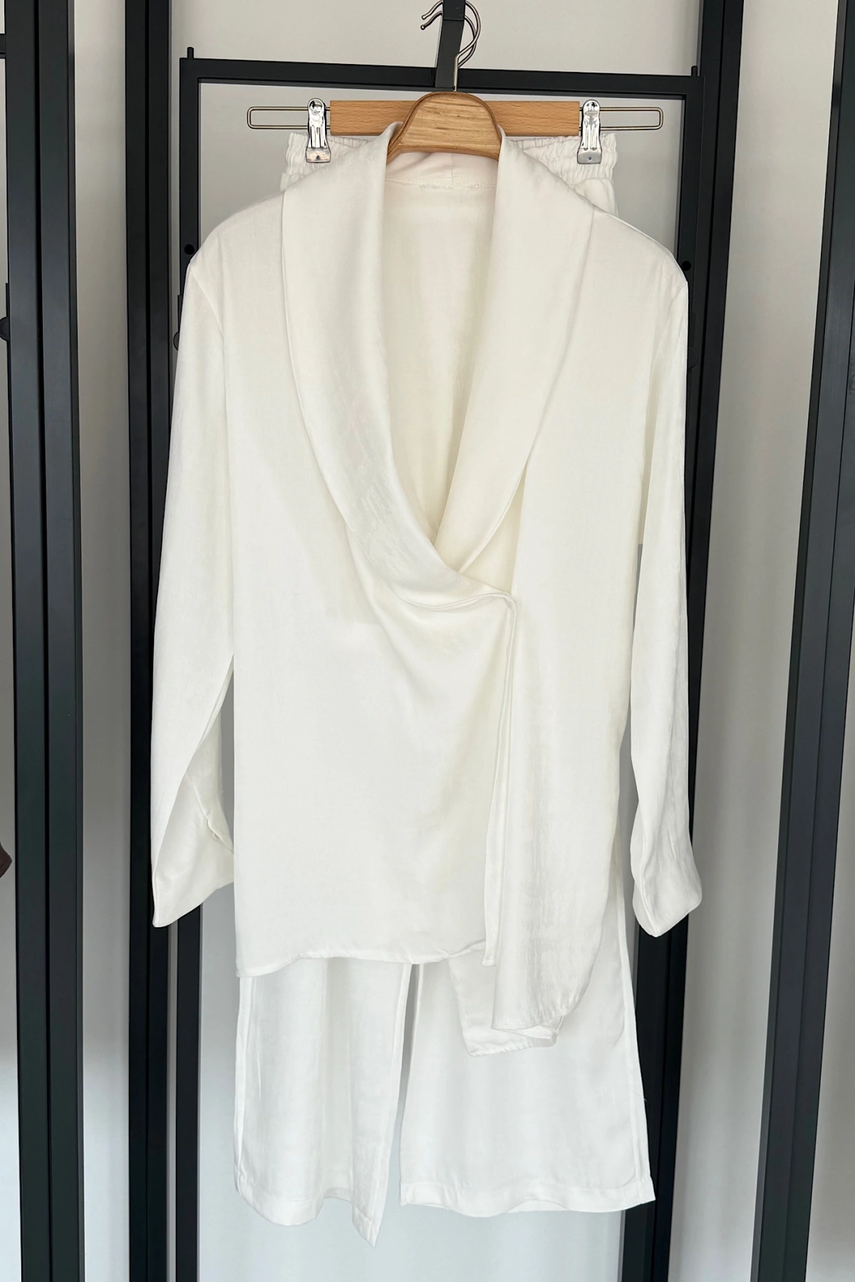 Jakarlı Kimono Takım Ekru