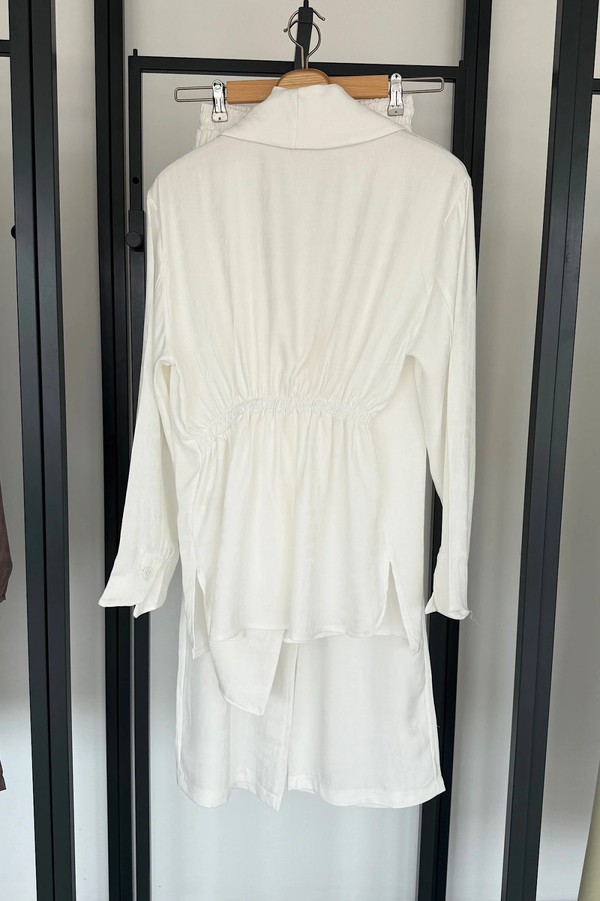 Jakarlı Kimono Takım Ekru