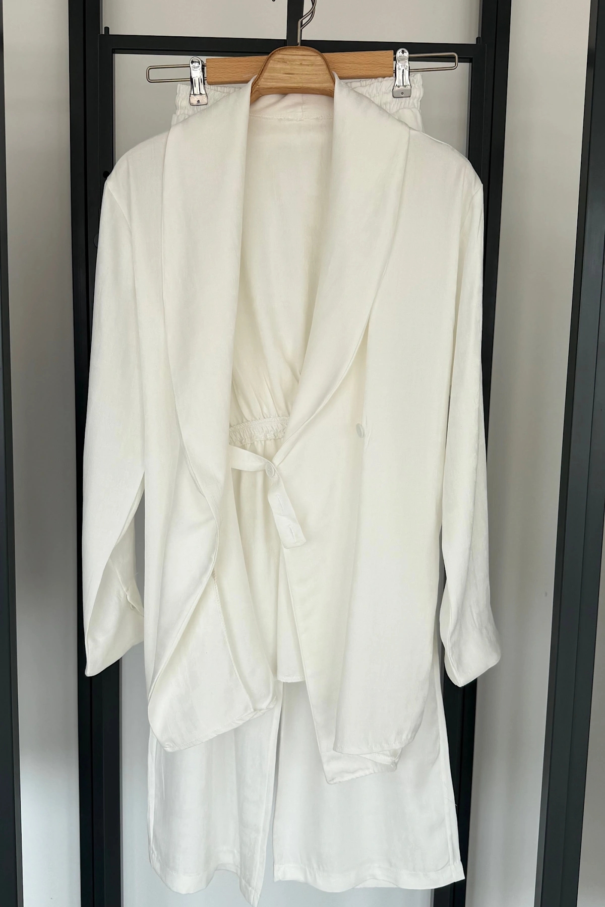 Jakarlı Kimono Takım Ekru
