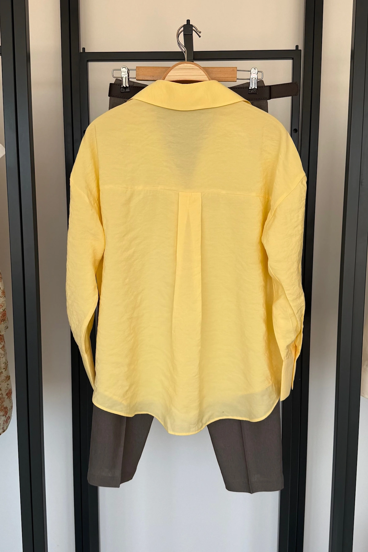 Oversize Dökümlü Modal Gömlek Sarı