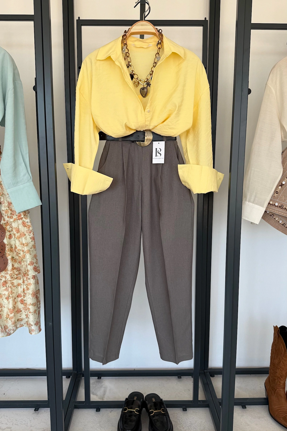 Oversize Dökümlü Modal Gömlek Sarı