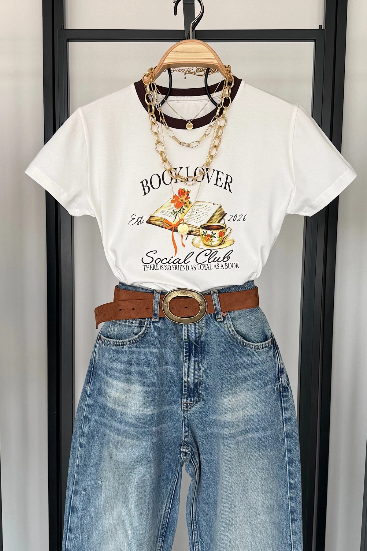 BookLover Baskılı T-Shirt Ekru
