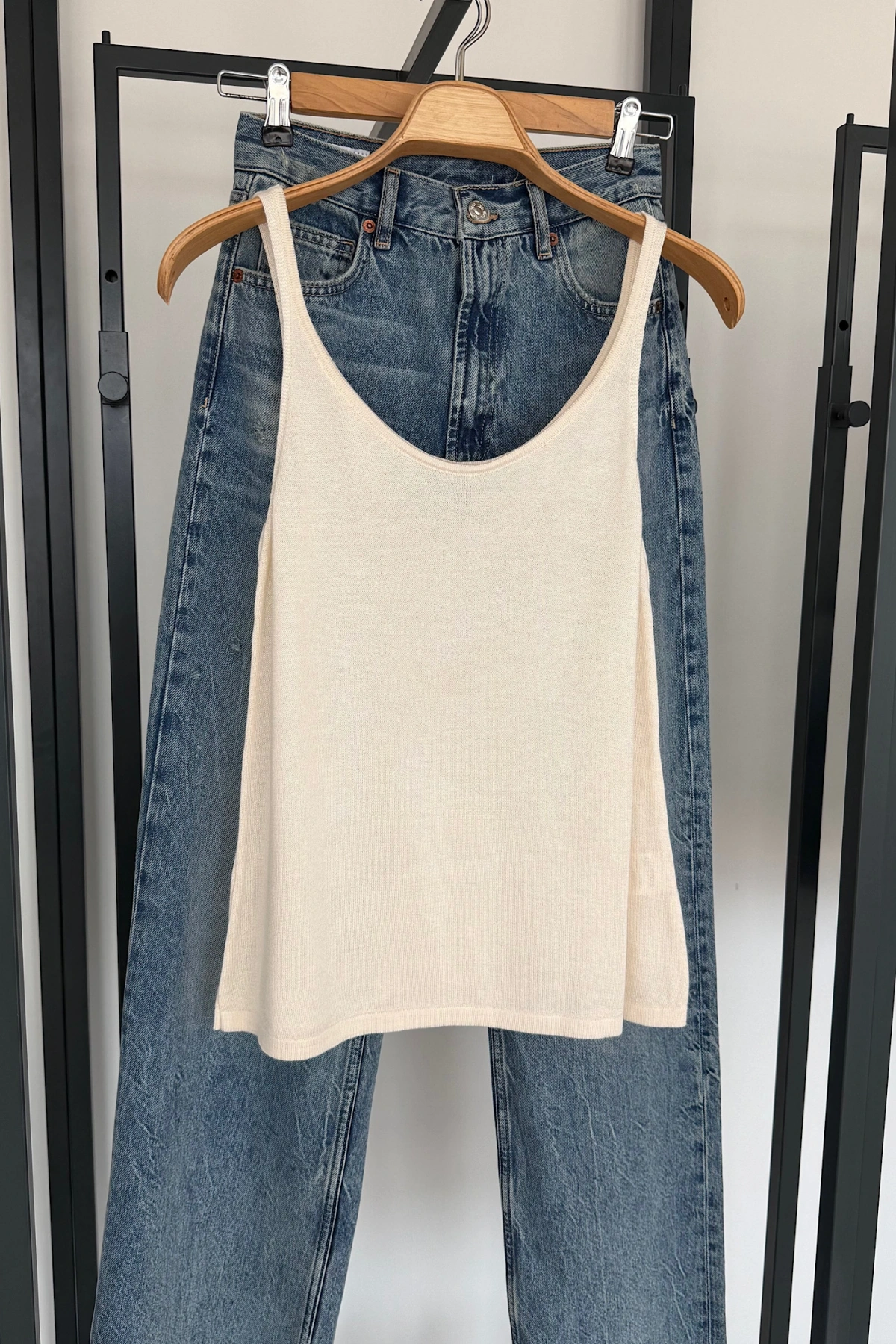 Askılı Triko Atlet Krem