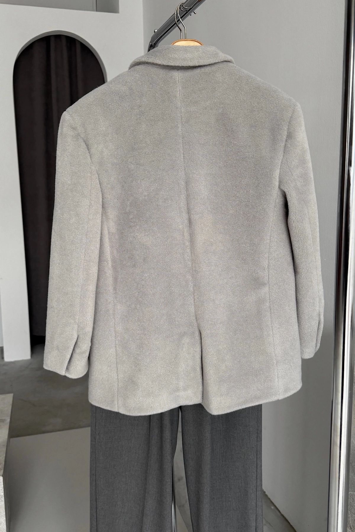 Angora Tüylü Oversize Ceket Gri