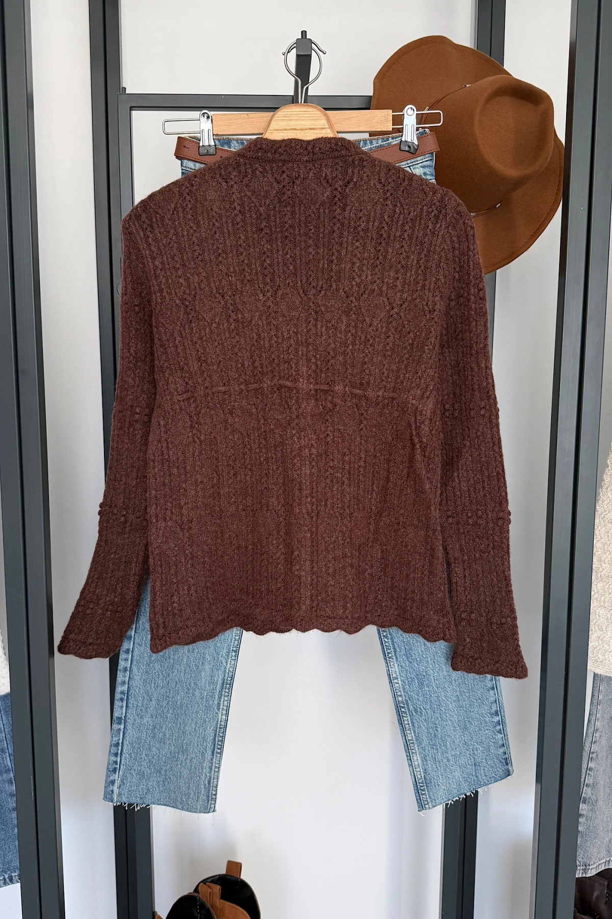 Bağcık Bağlamalı Hırka Koyu Tarçın