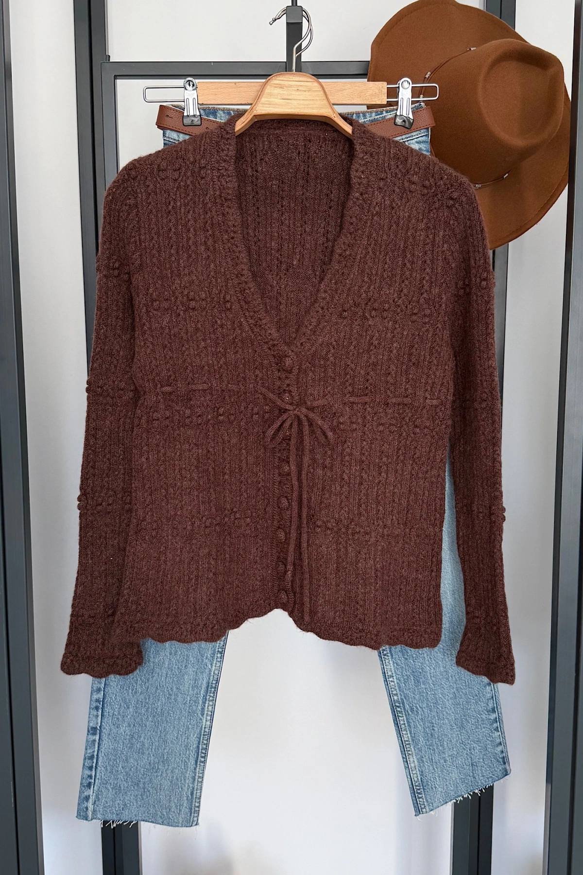 Bağcık Bağlamalı Hırka Koyu Tarçın