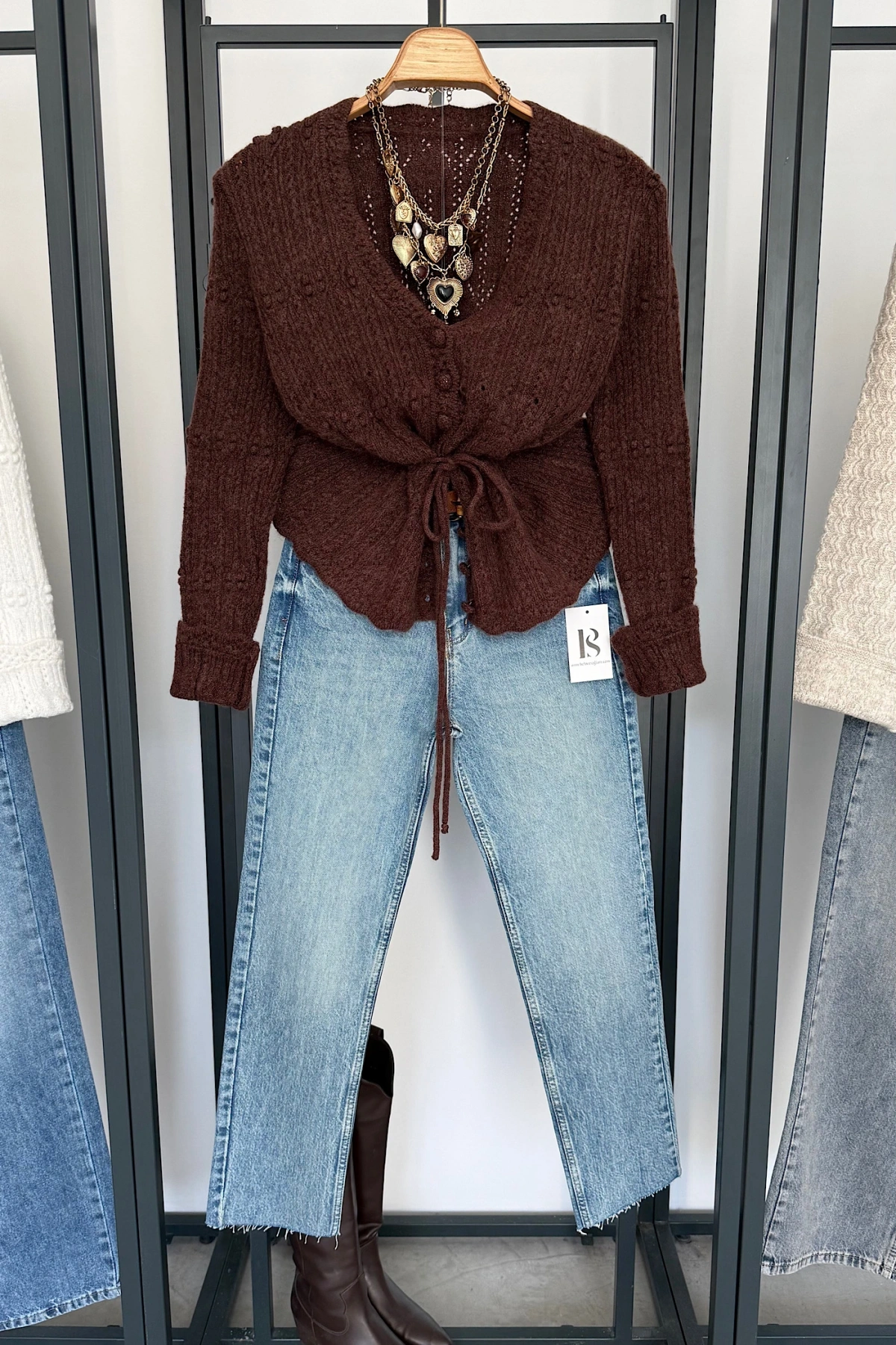 Bağcık Bağlamalı Hırka Koyu Tarçın