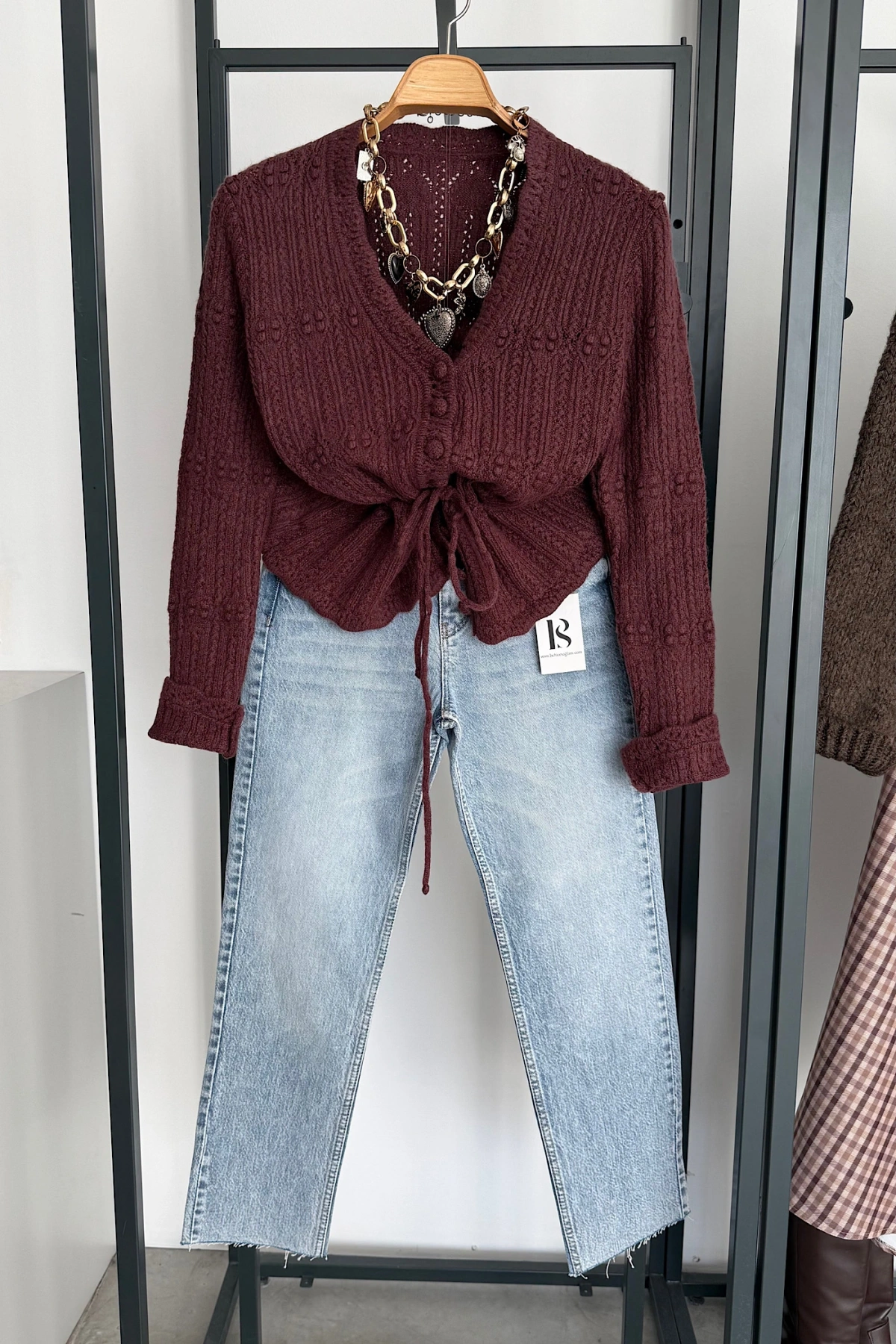 Bağcık Bağlamalı Hırka Mürdüm