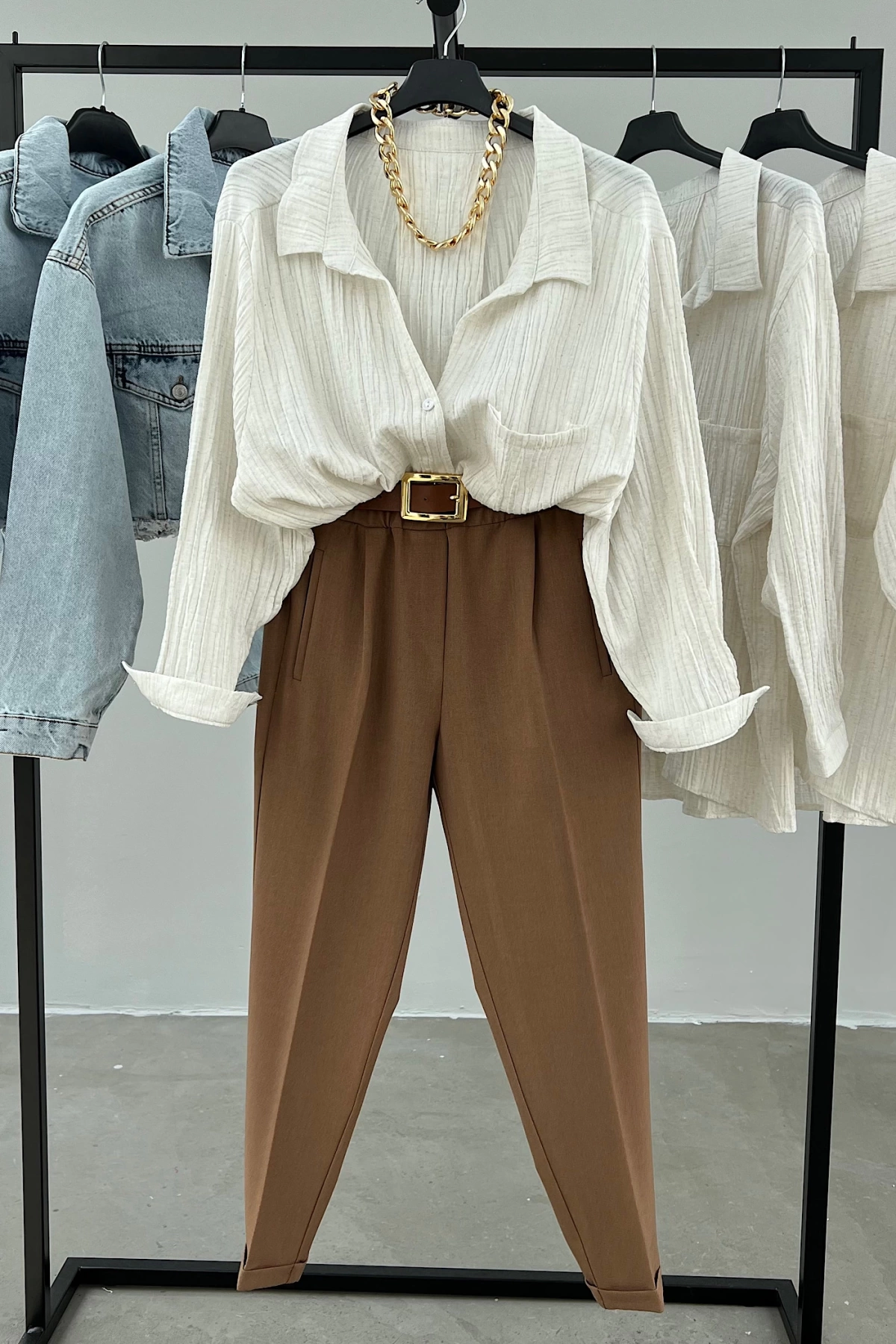 Lace-Up Double Leg Brown Trousers