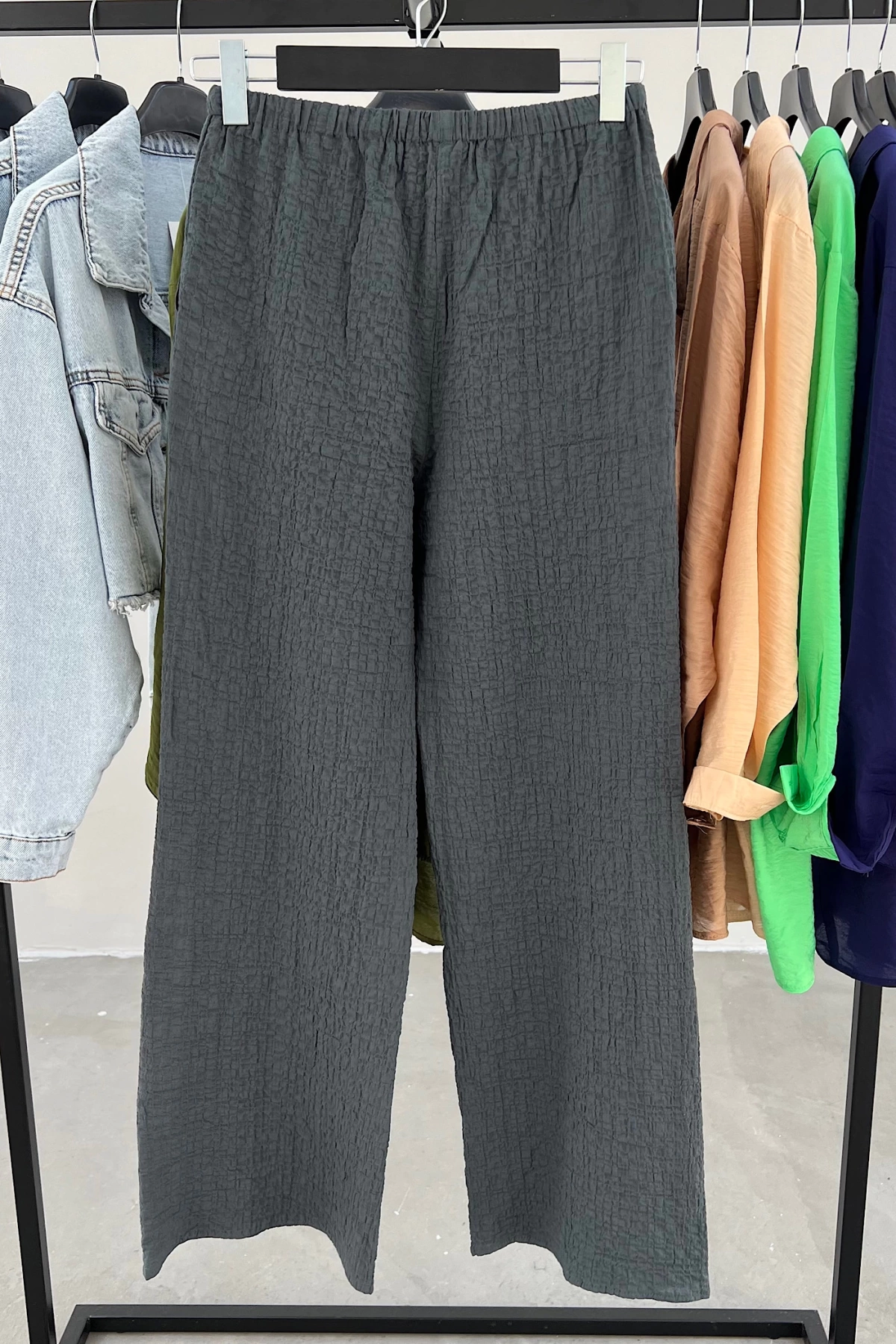 Bağçıklı Bürümcük Pantolon Füme