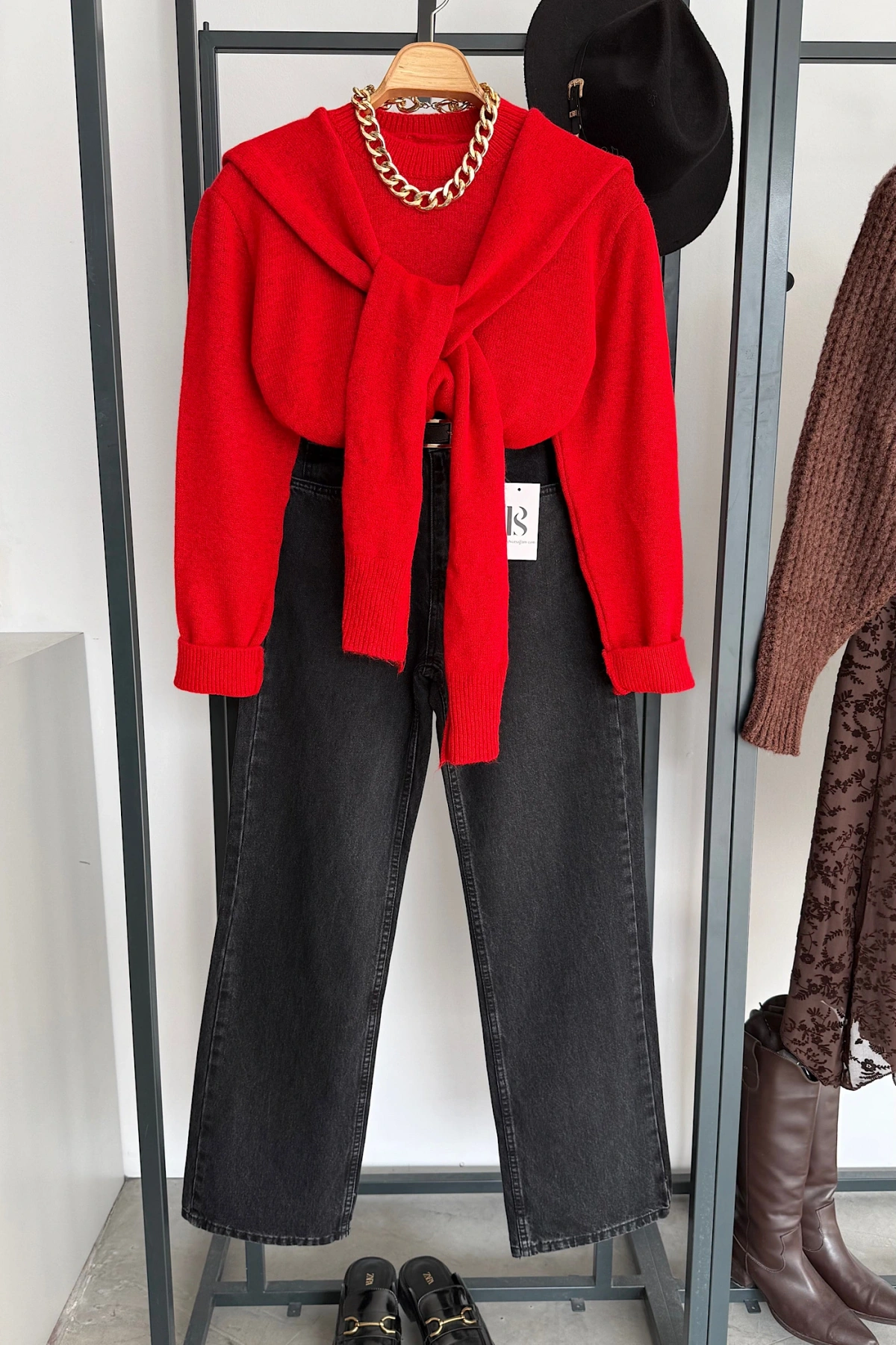 Bağlamalı Kazak Kırmızı