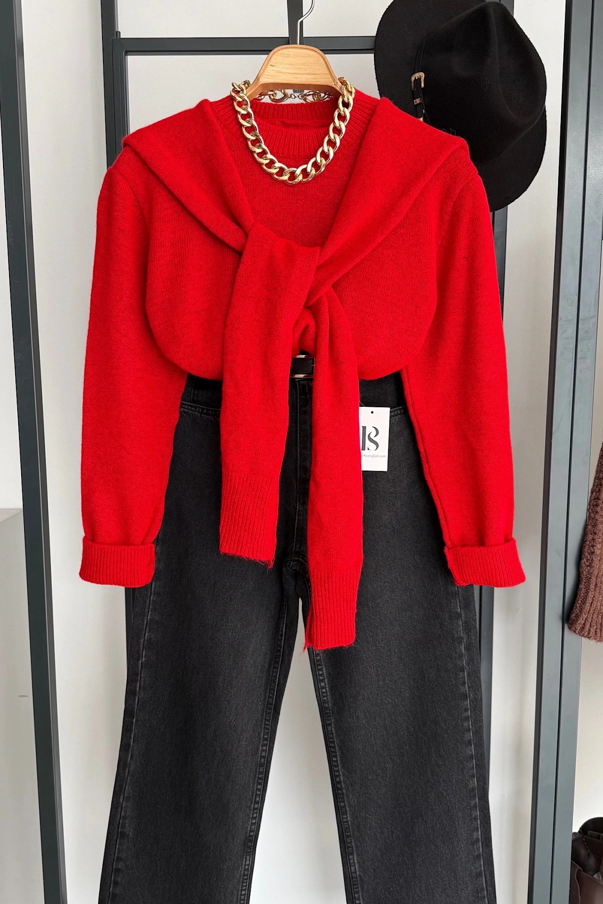 Bağlamalı Kazak Kırmızı