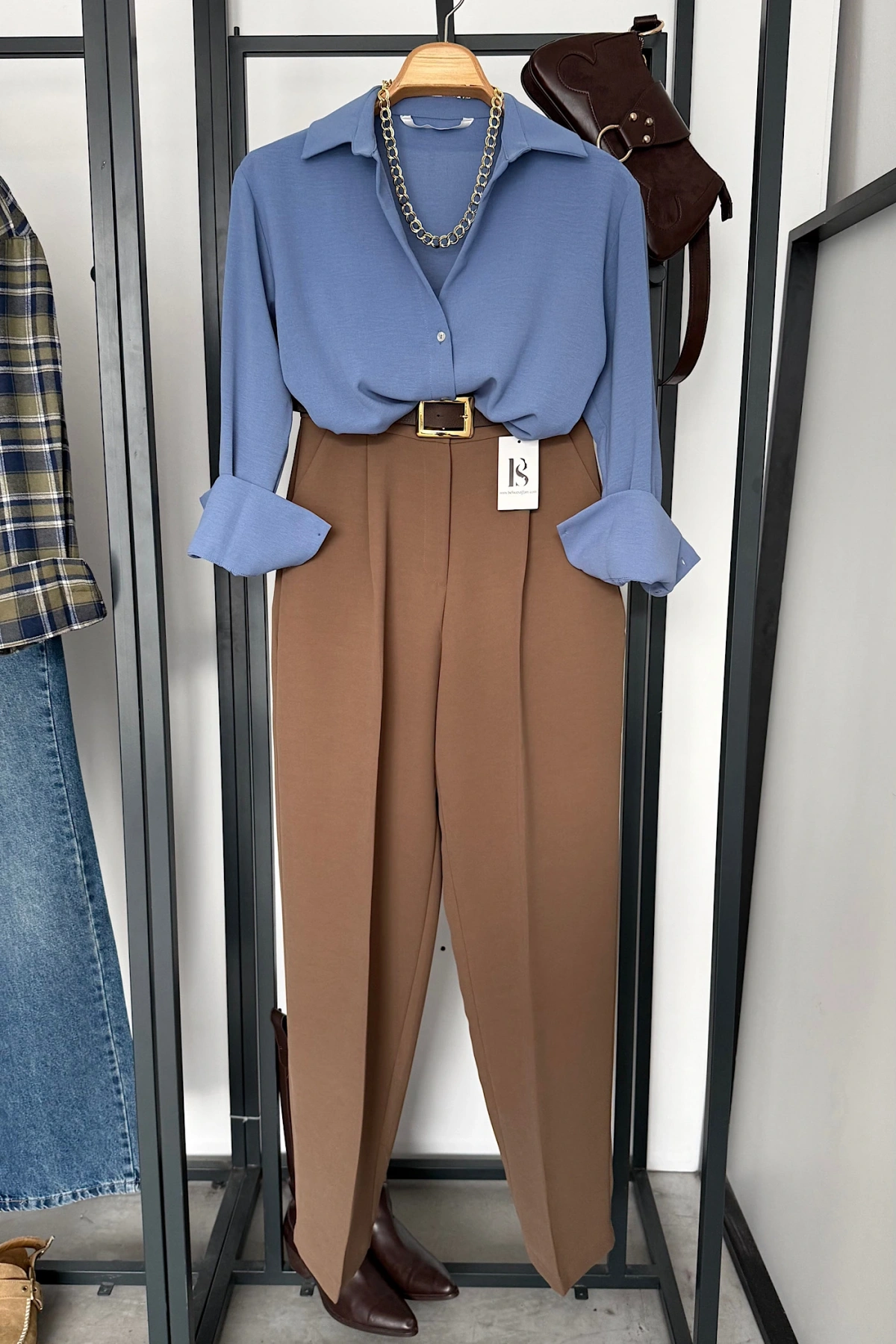 Basic Dokulu Gömlek İndigo