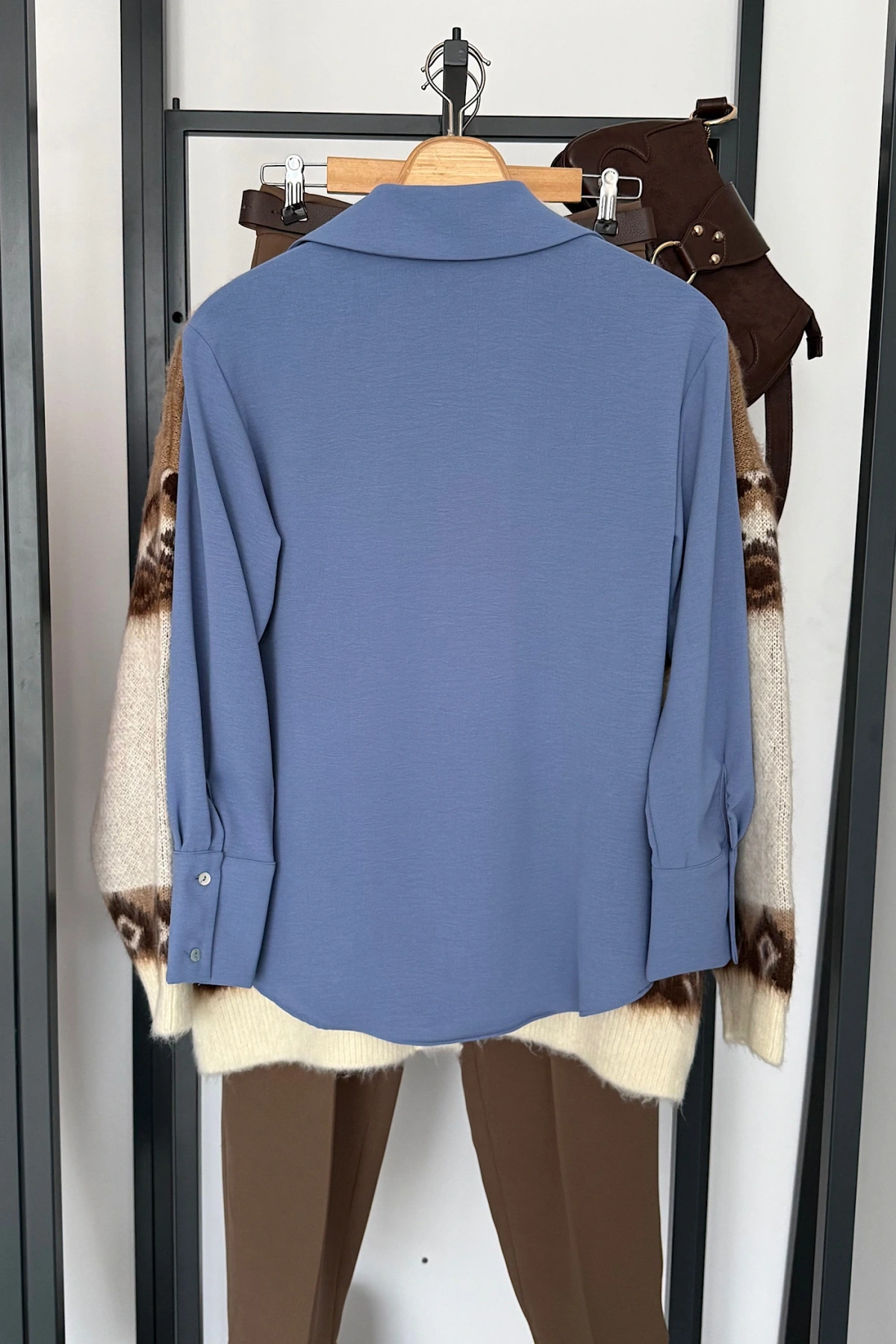 Basic Dokulu Gömlek İndigo