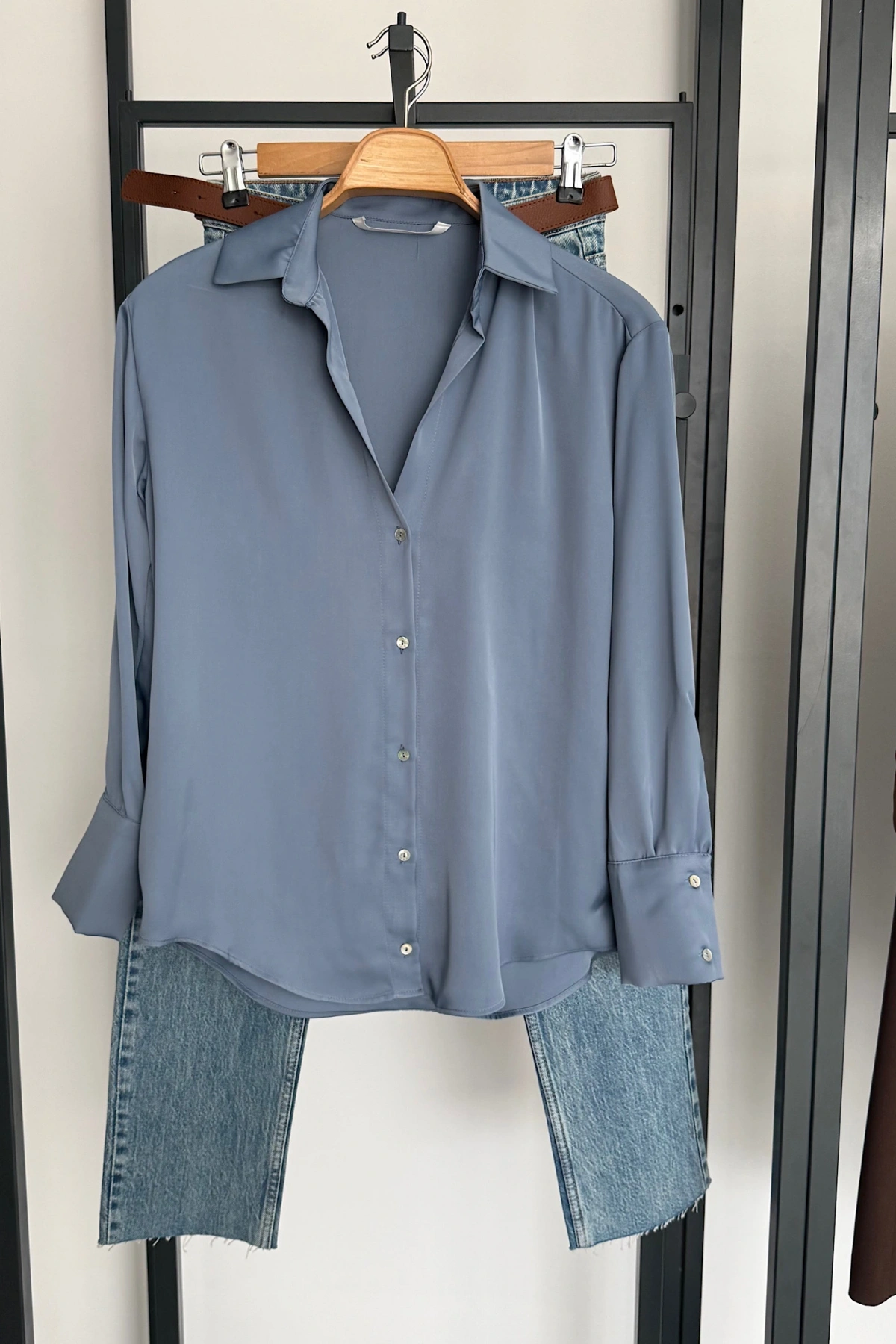 Basic Saten Gömlek İndigo