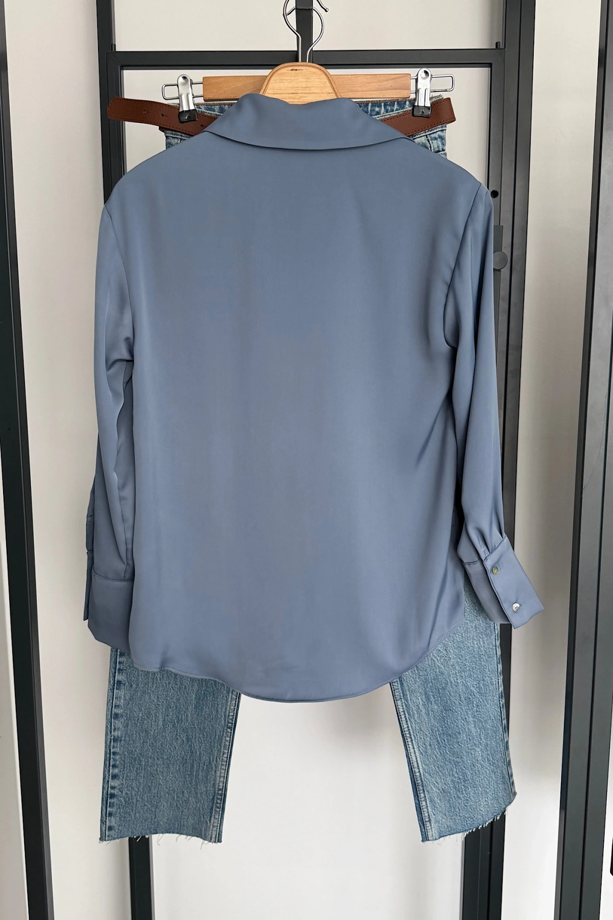 Basic Saten Gömlek İndigo