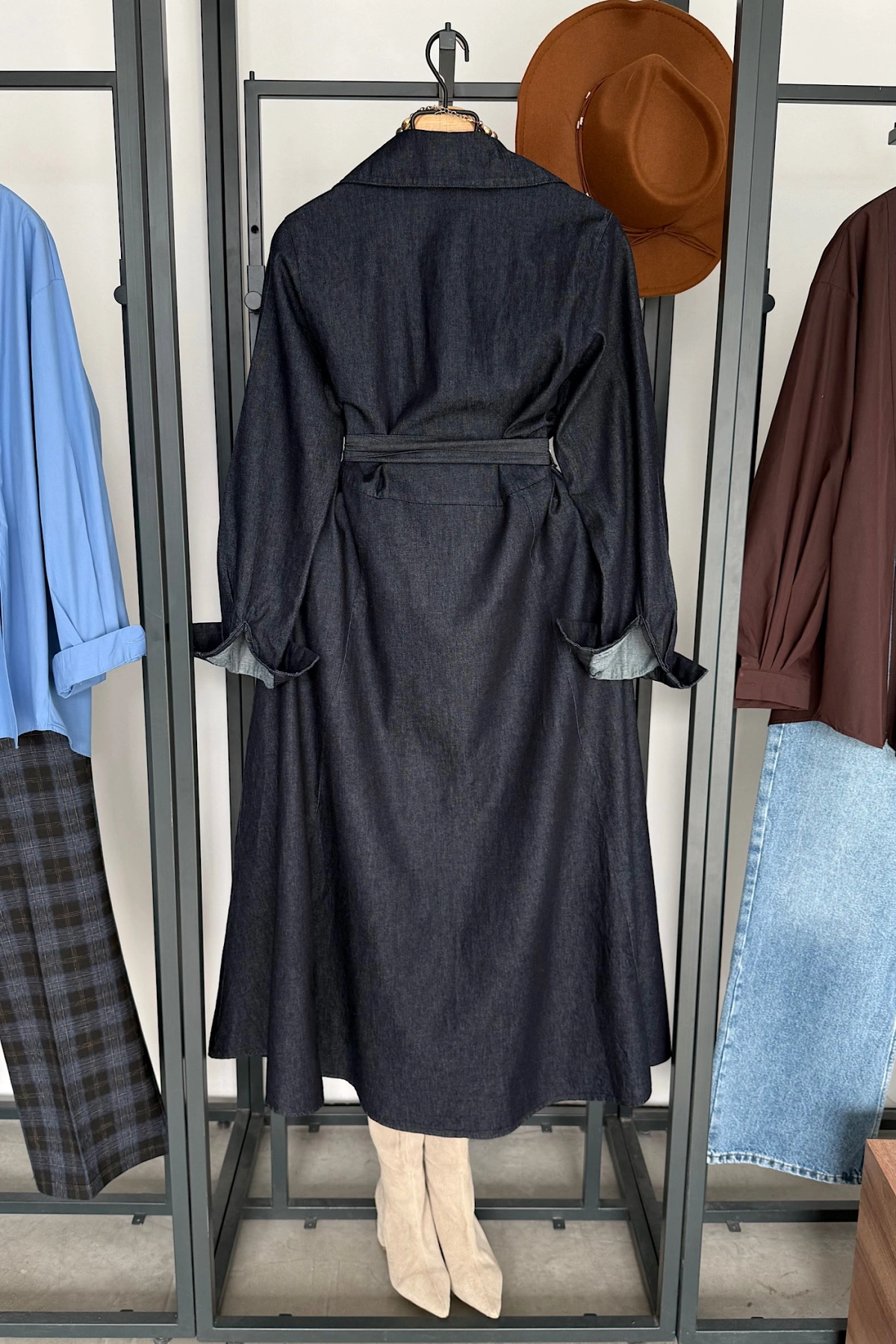 Bel Bağlamalı Denim Elbise Lacivert