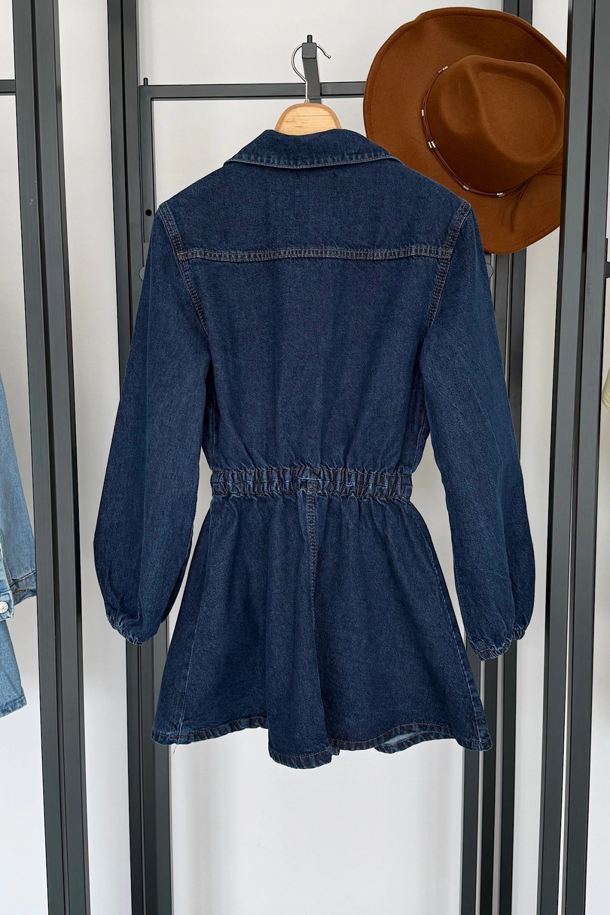 Beli Lastikli Denim Elbise Lacivert