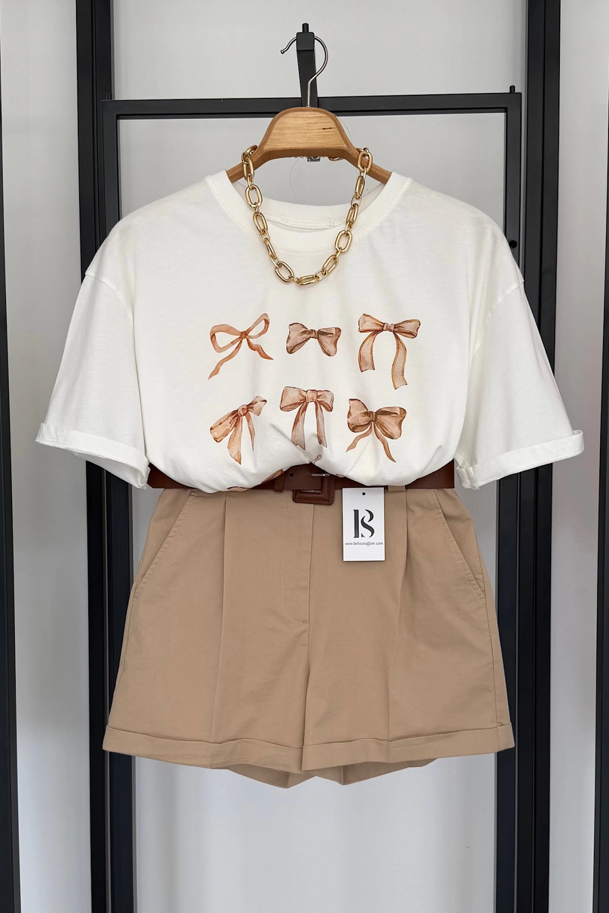 Premıum Beli Lastikli Kemerli Şort Camel